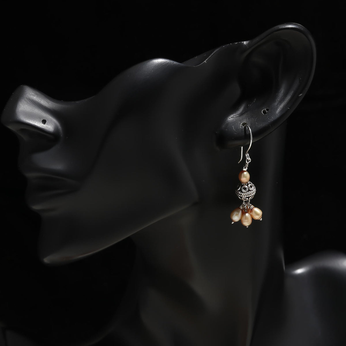 925 Silver Champagne Freshwater Pearls Cluster Dangle Earrings