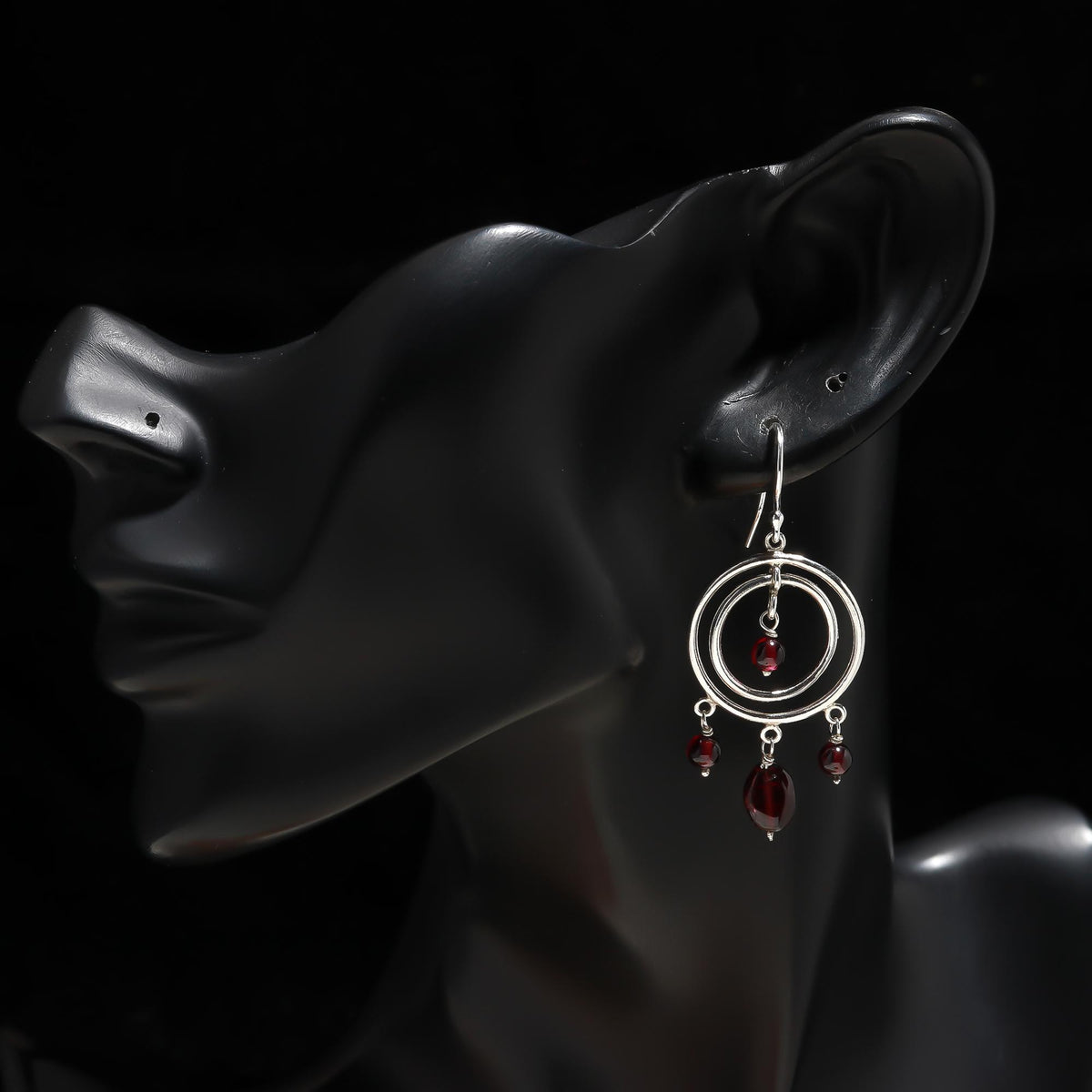 925 Silver Garnet Dangle Earrings