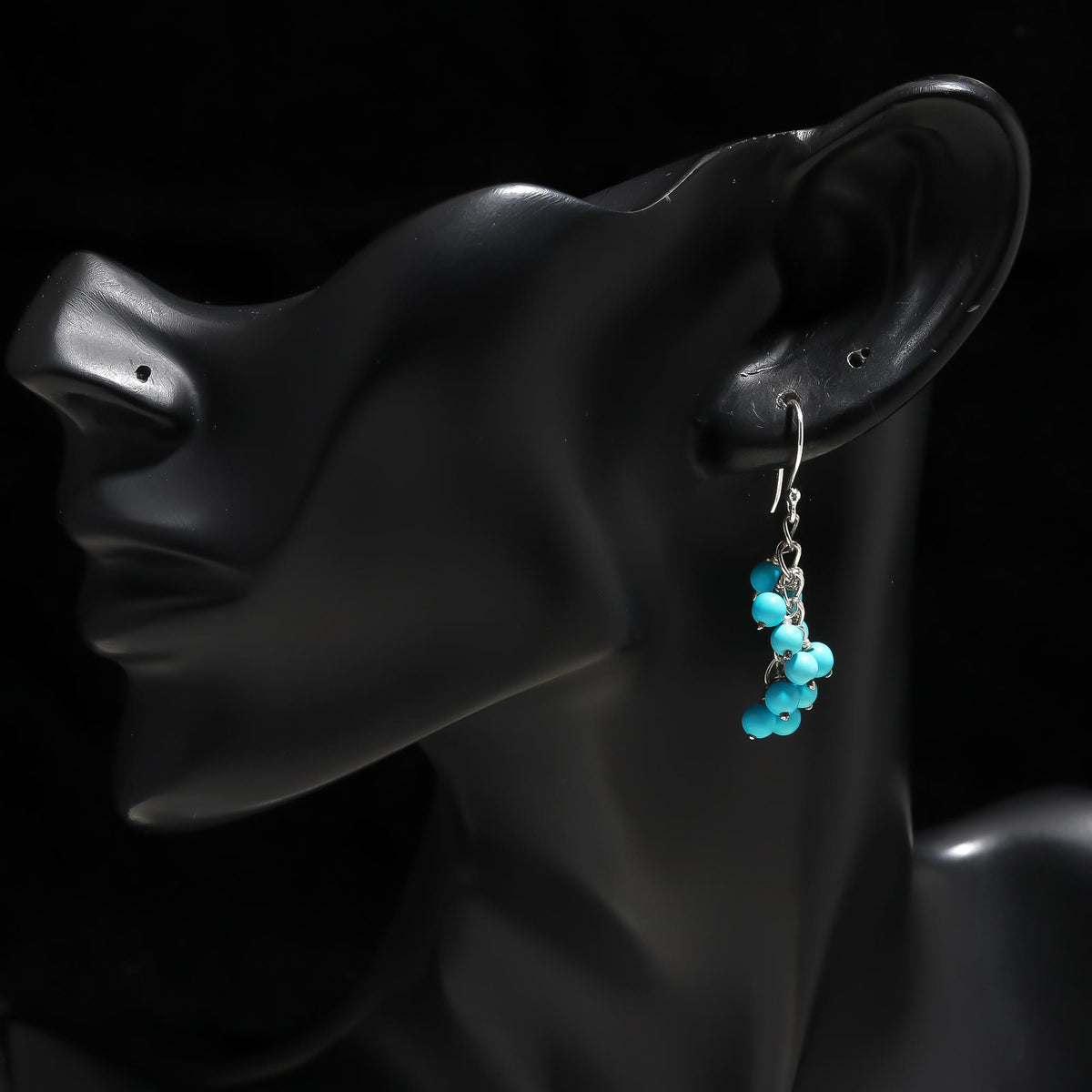 925 Silver Turquoise Cluster Beaded Dangle Earrings