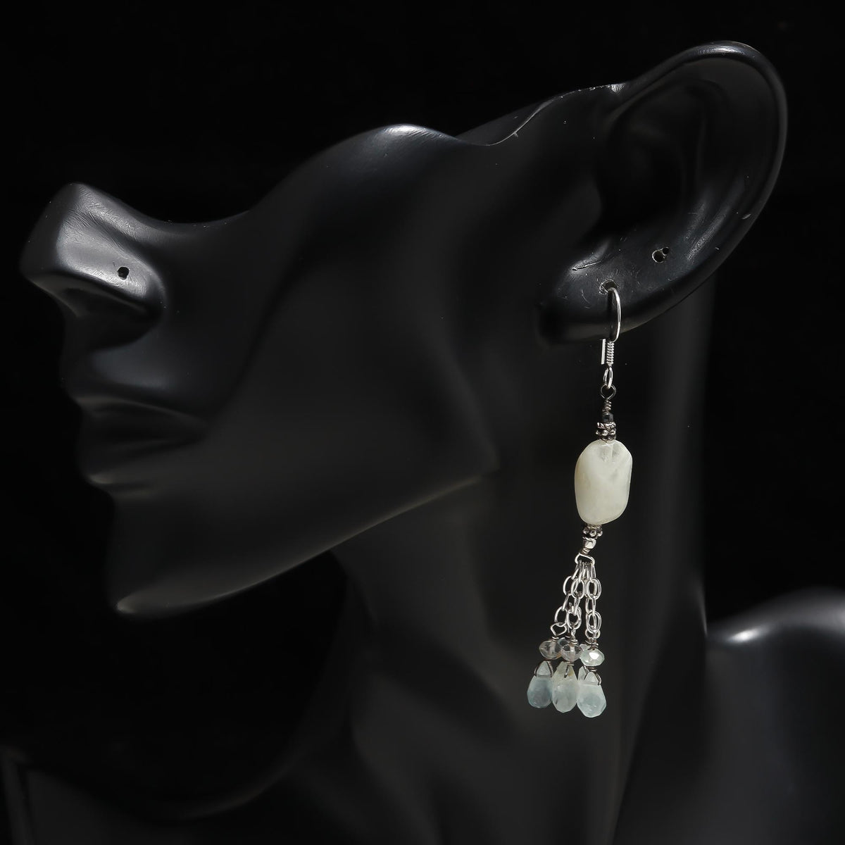 925 Silver White Gemstone & Crystal Tassel Earrings
