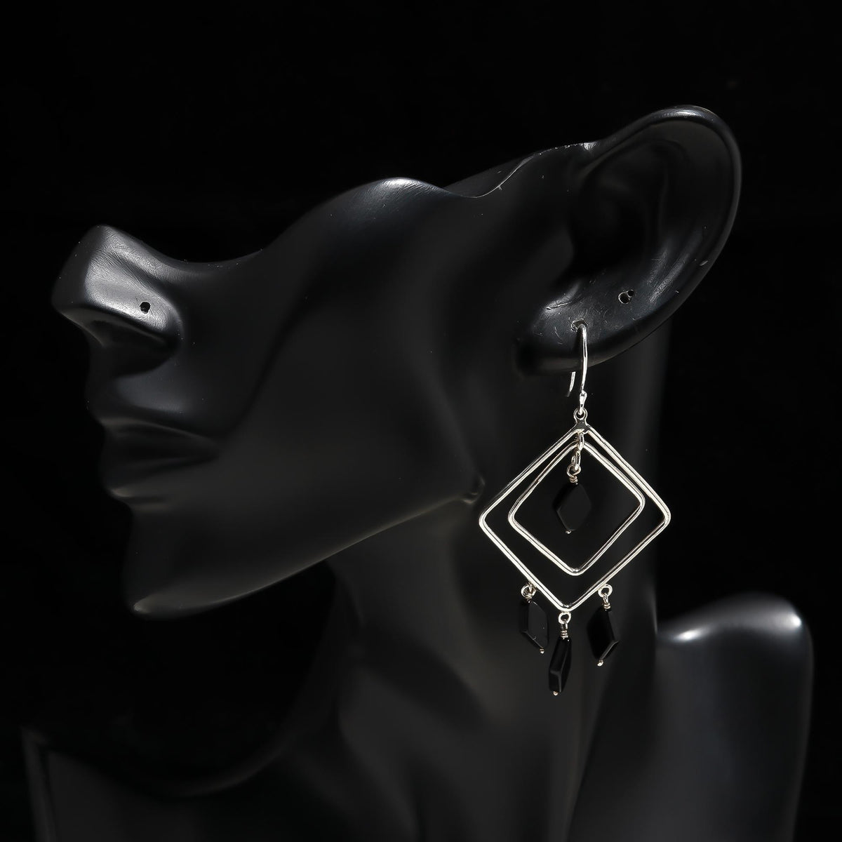 925 Silver Black Onyx Dangle Earrings