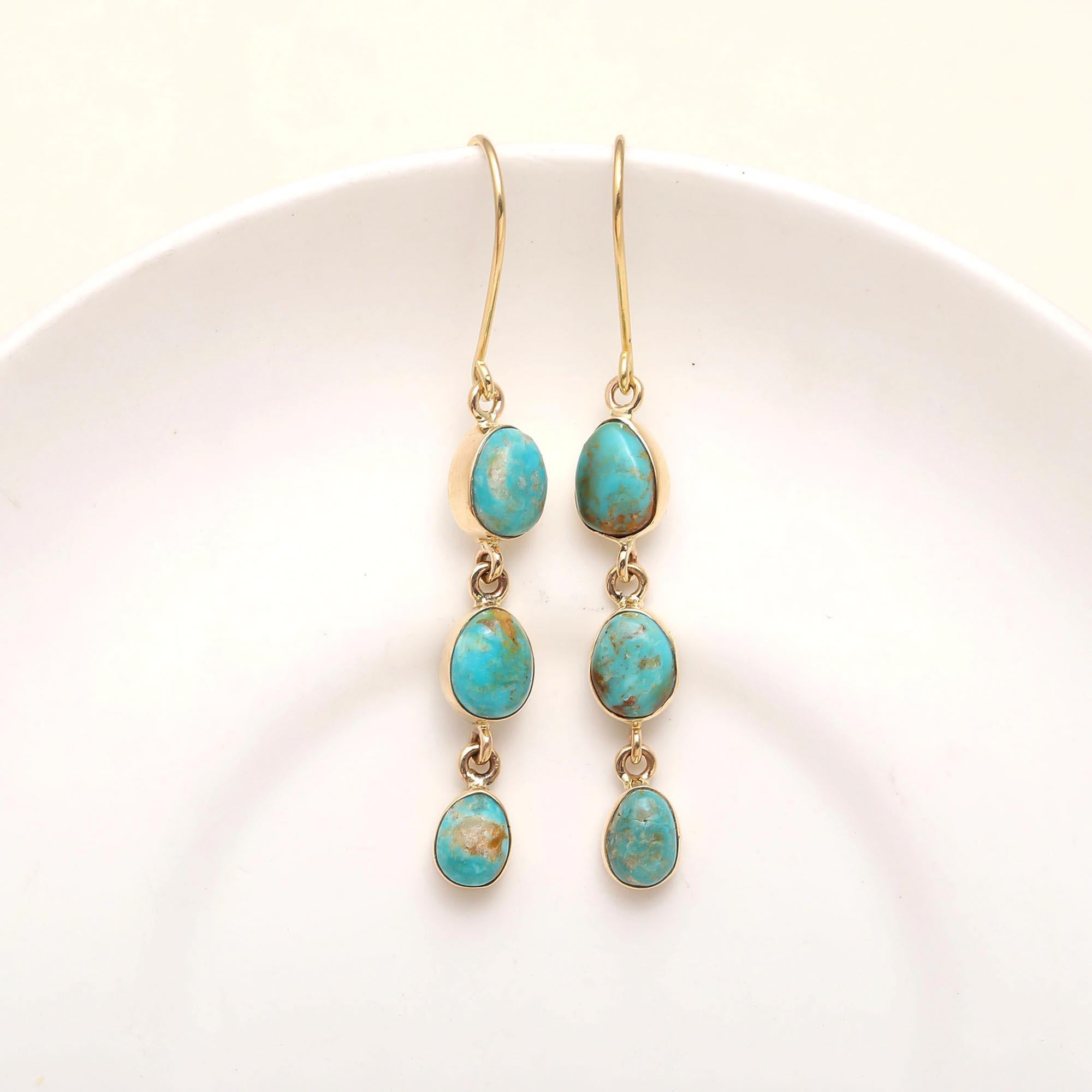 The Triple Horizon: Linear Turquoise Drop Earrings