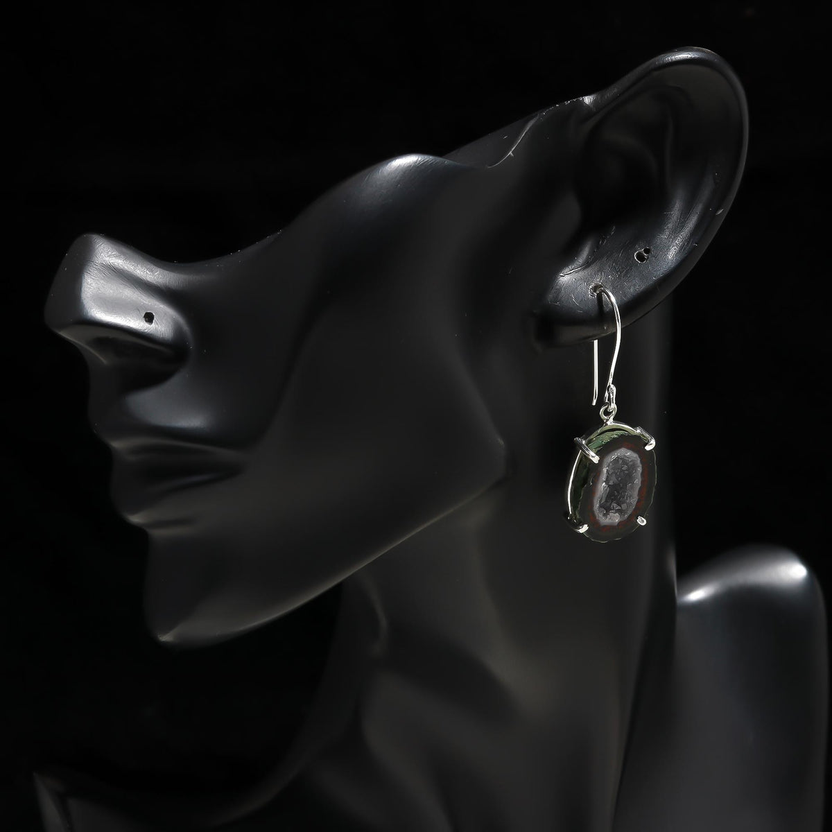 925 Silver Natural Druzy Slice Dangle Earrings