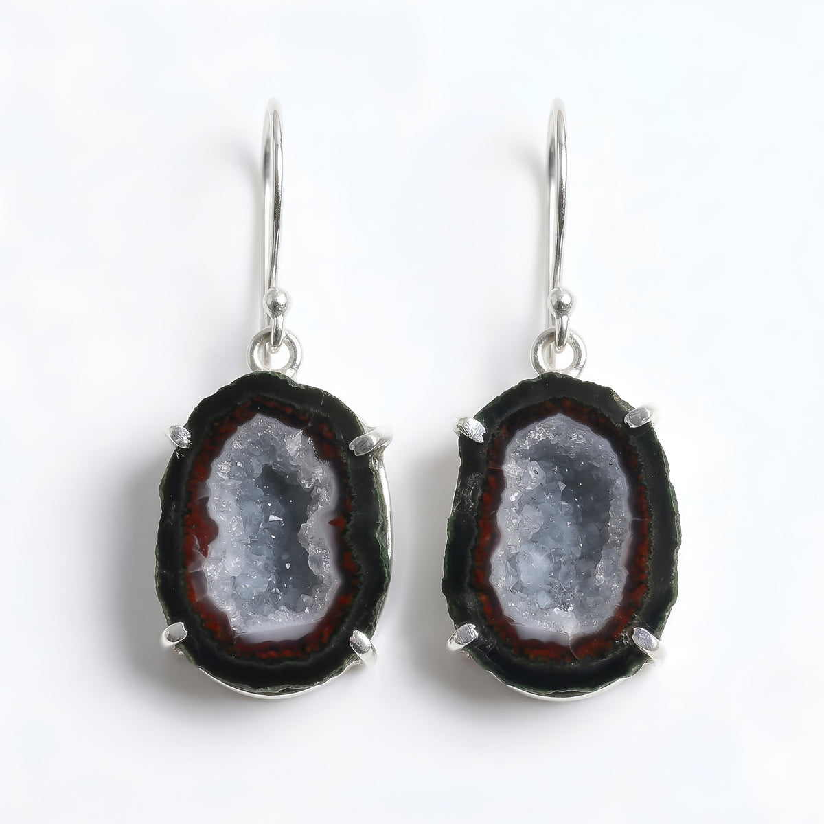 925 Silver Natural Druzy Slice Dangle Earrings