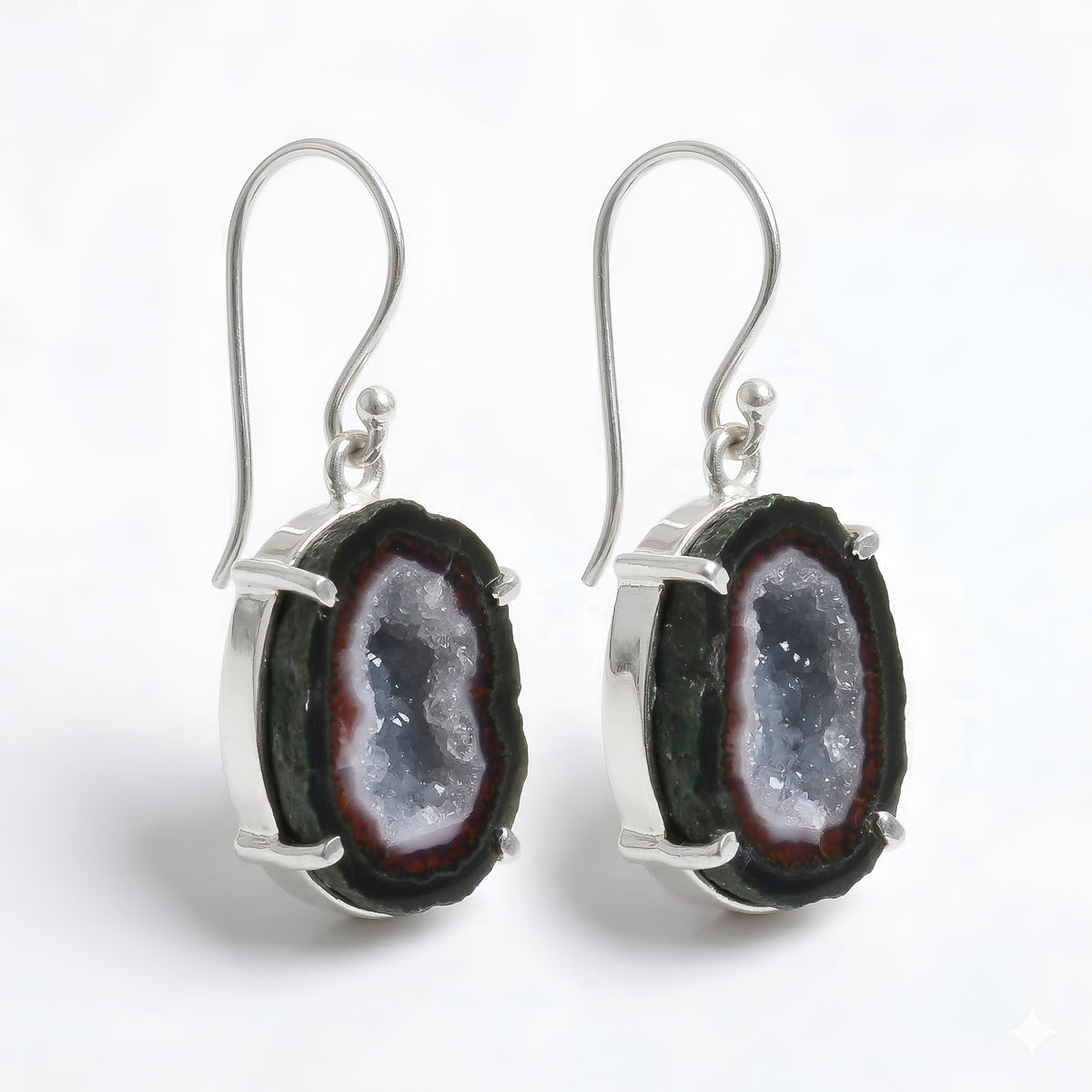 925 Silver Natural Druzy Slice Dangle Earrings