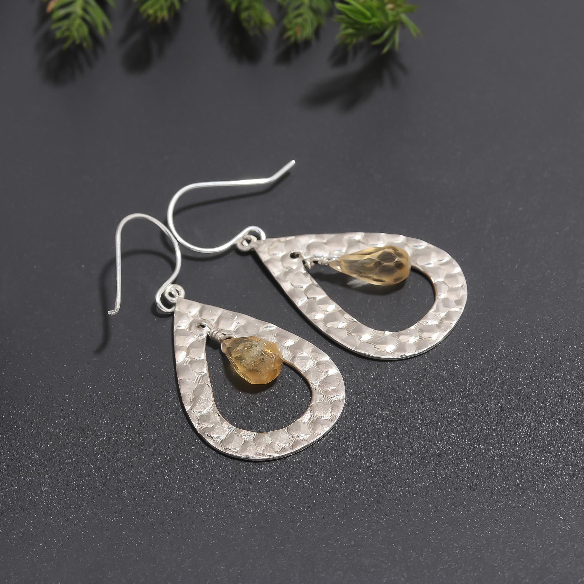 925 Silver Citrine Dangle Earrings