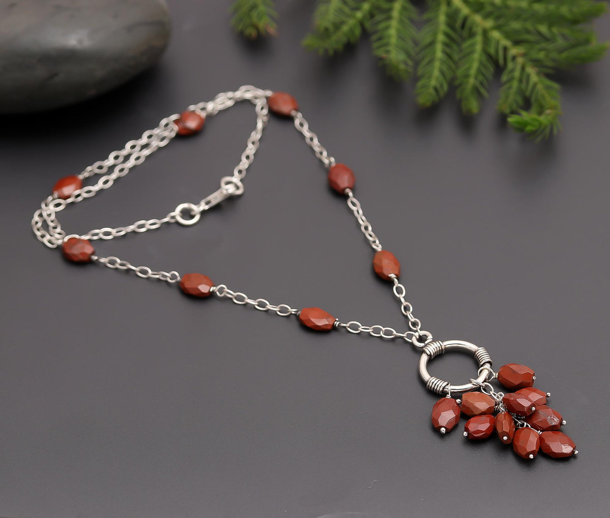 925 Silver Red Jasper Pendant Necklace