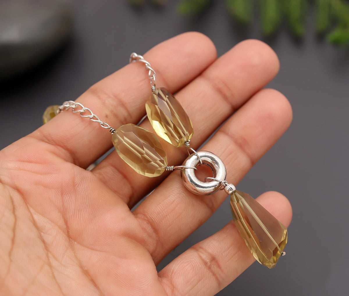 925 Silver Lemon Quartz Beads Necklace