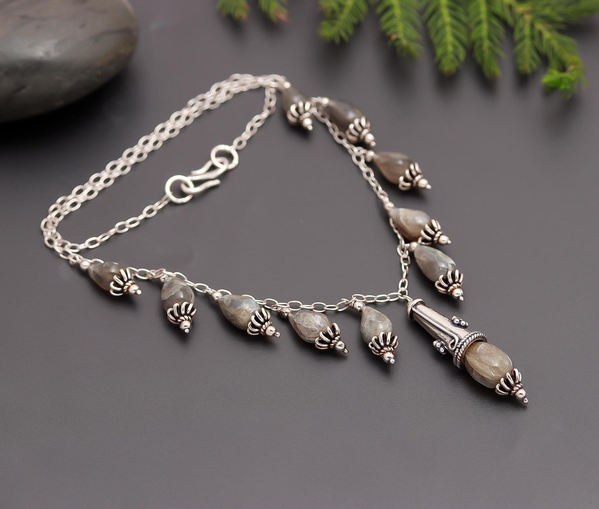 925 Silver Labradorite Drop Pendant Necklace