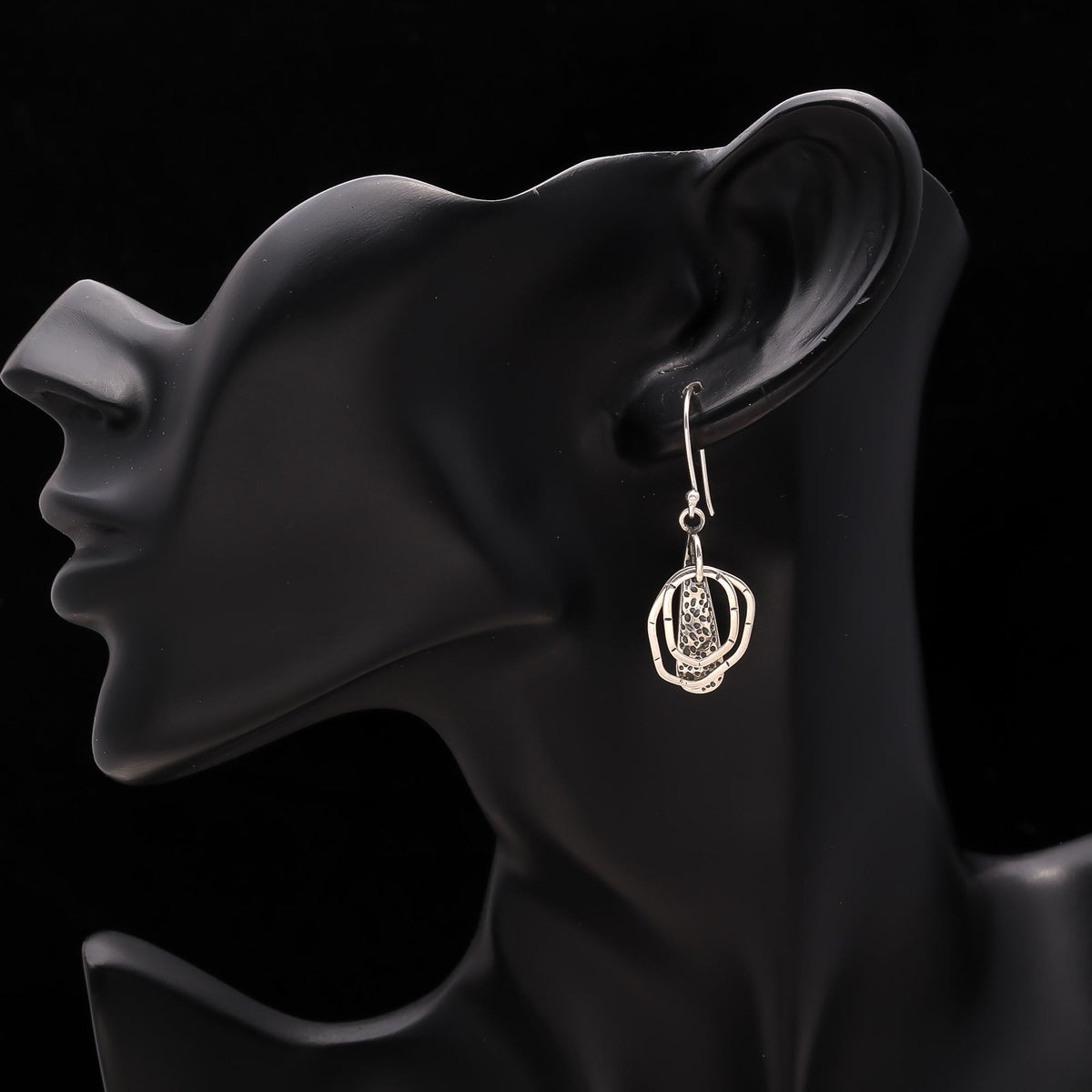 The Textured Geometry: Artisan Hammered Silver Earrings