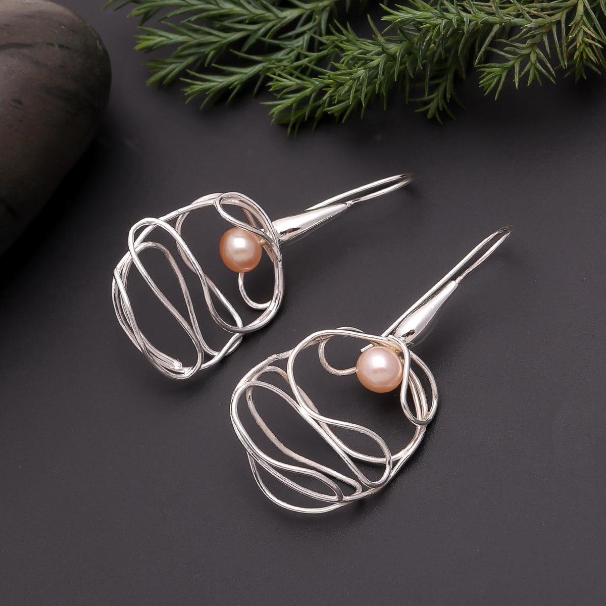 The Pearl Nest: Silver Wire Wrapped Pearl Earrings