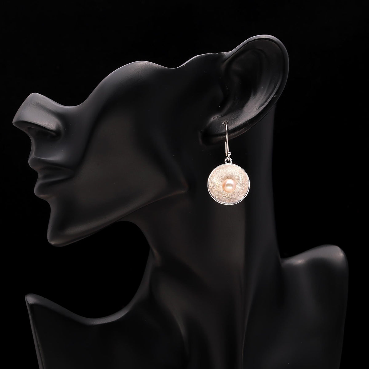 The Brushed Dish: Textured Silver Pearl Earrings