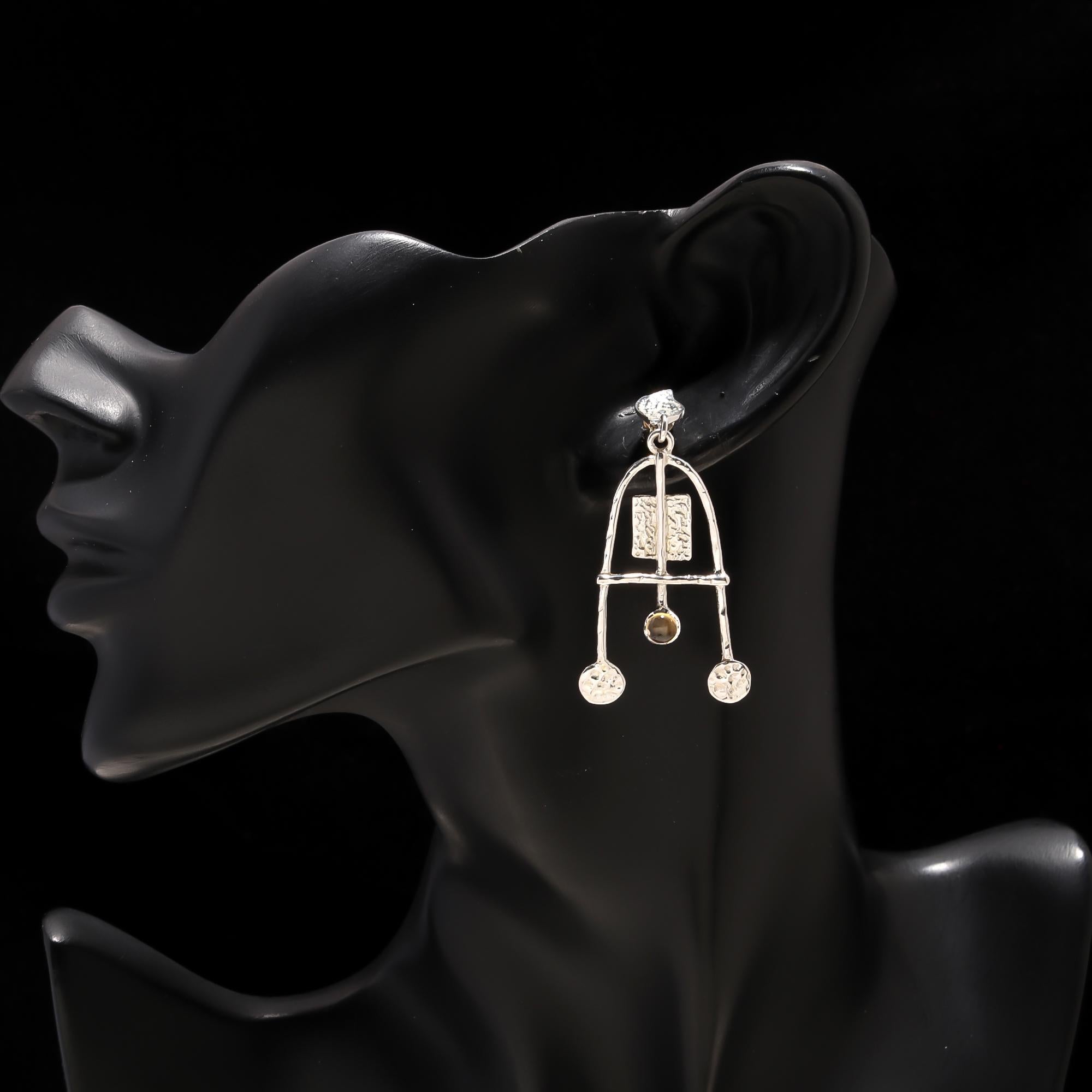 The Modernist Chandeliers: Silver Citrine Statement Earrings