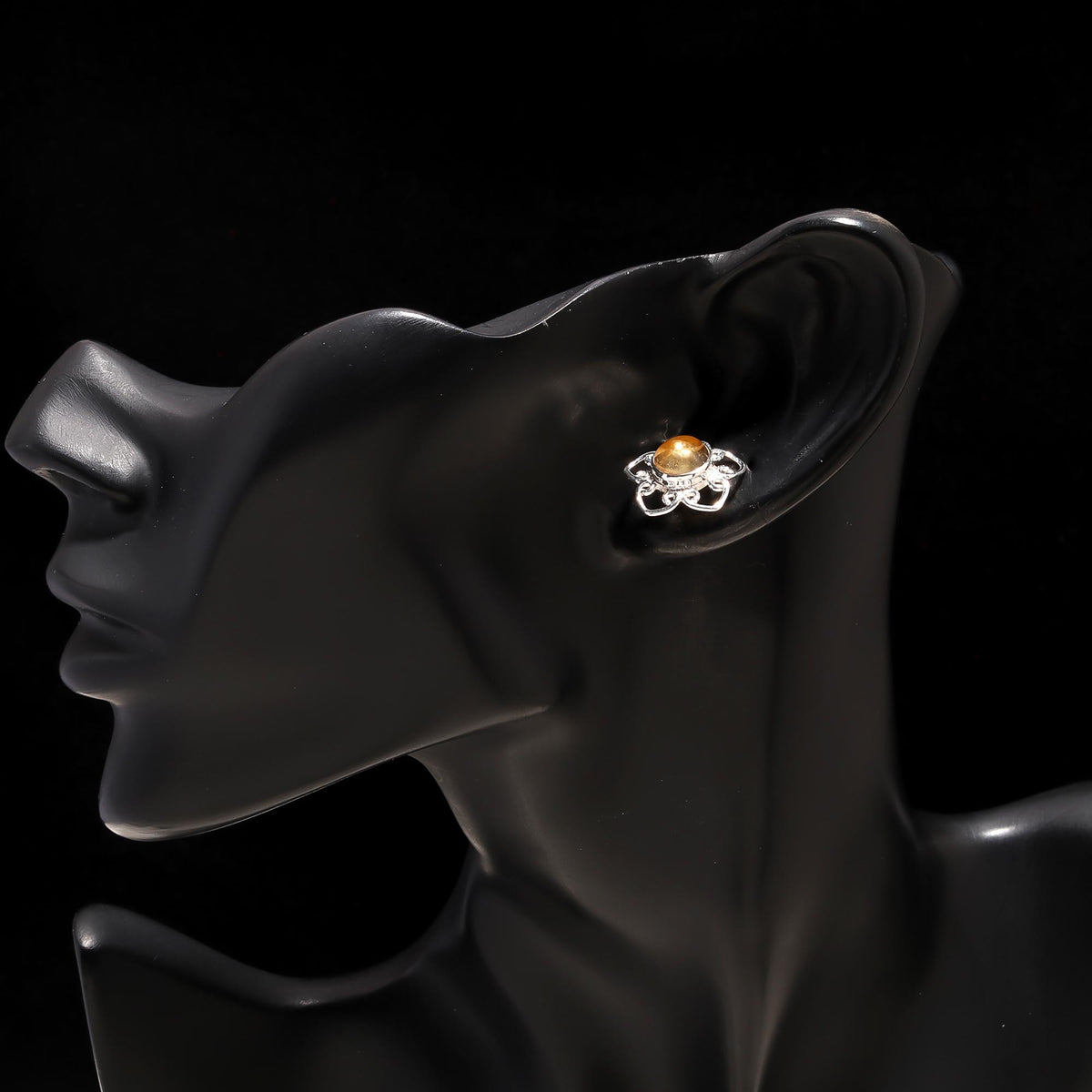 The Citrine Bloom: Ornate Floral Silver Studs