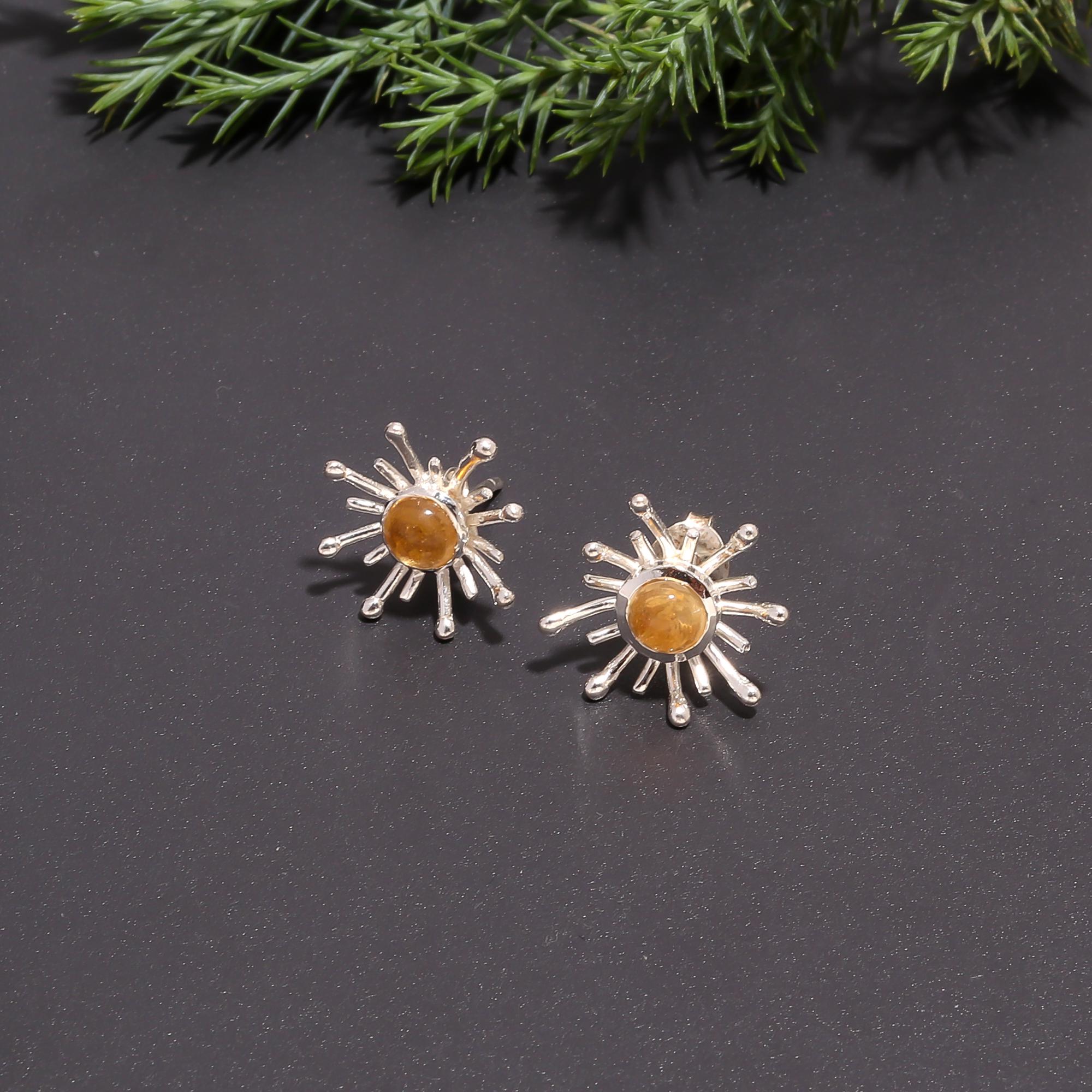 The Citrine Sunburst: Radiant Star Silver Studs