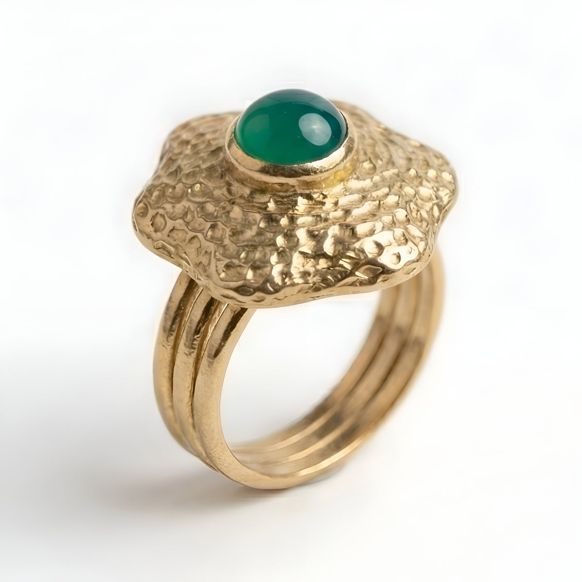 The Medici Bloom: Hammered Green Onyx Flower Ring