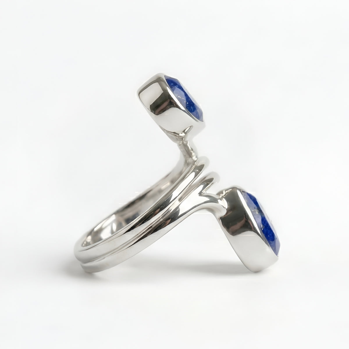 The Nile Coil: Silver Lapis Lazuli Wrap Bypass Ring