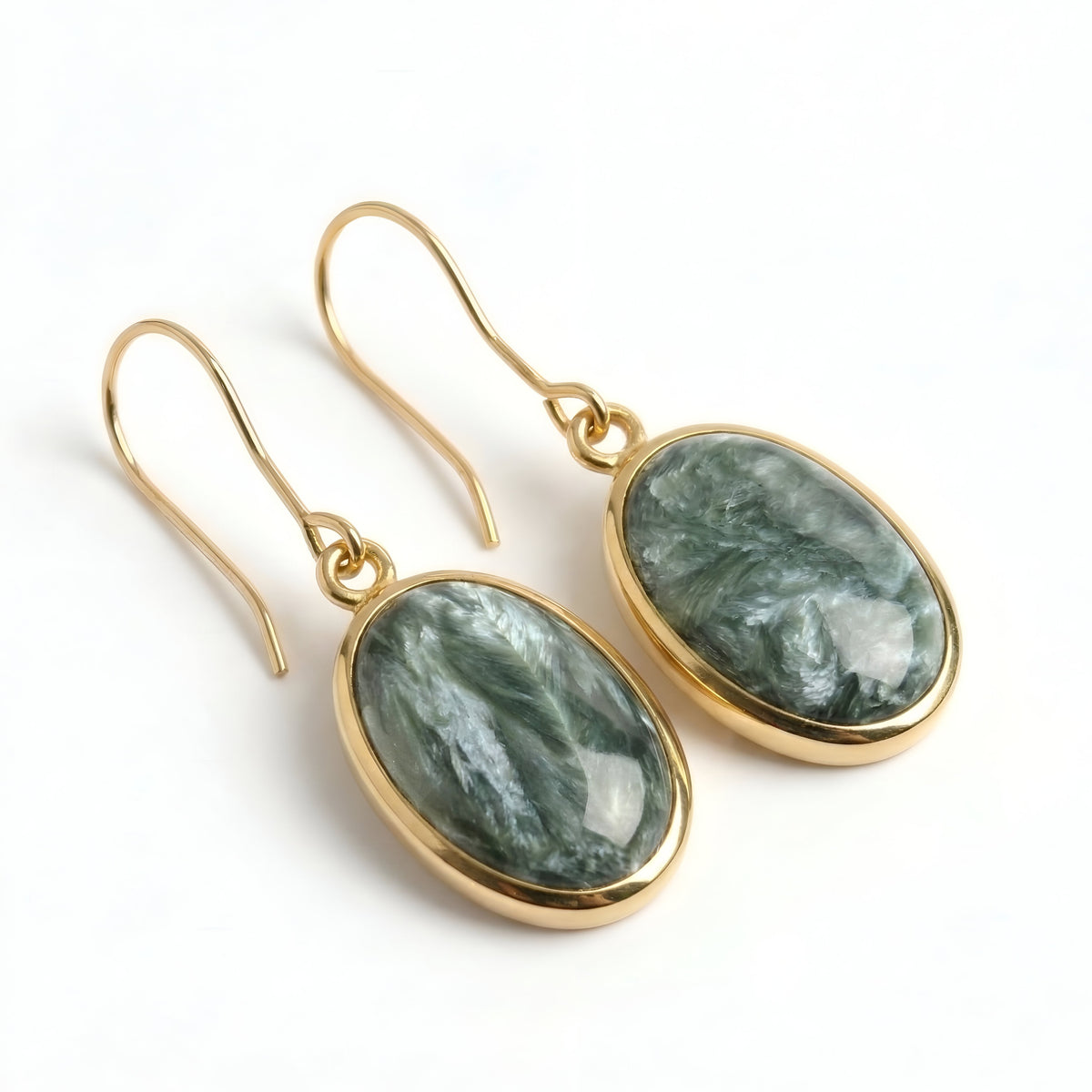The Siberian Wing: Seraphinite Oval Drop Earrings
