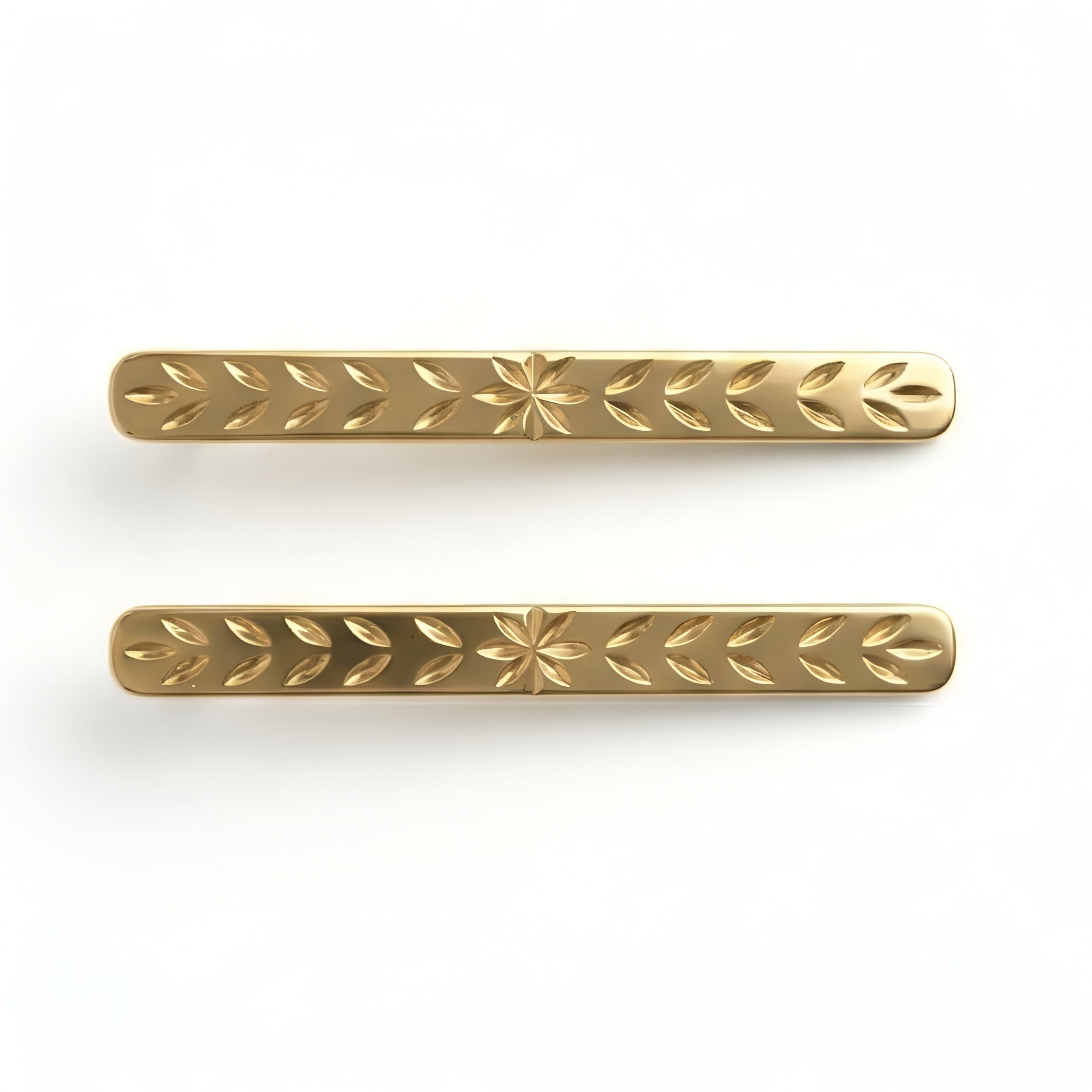 The Laurel Column: Engraved Leaf Bar Drop Earrings