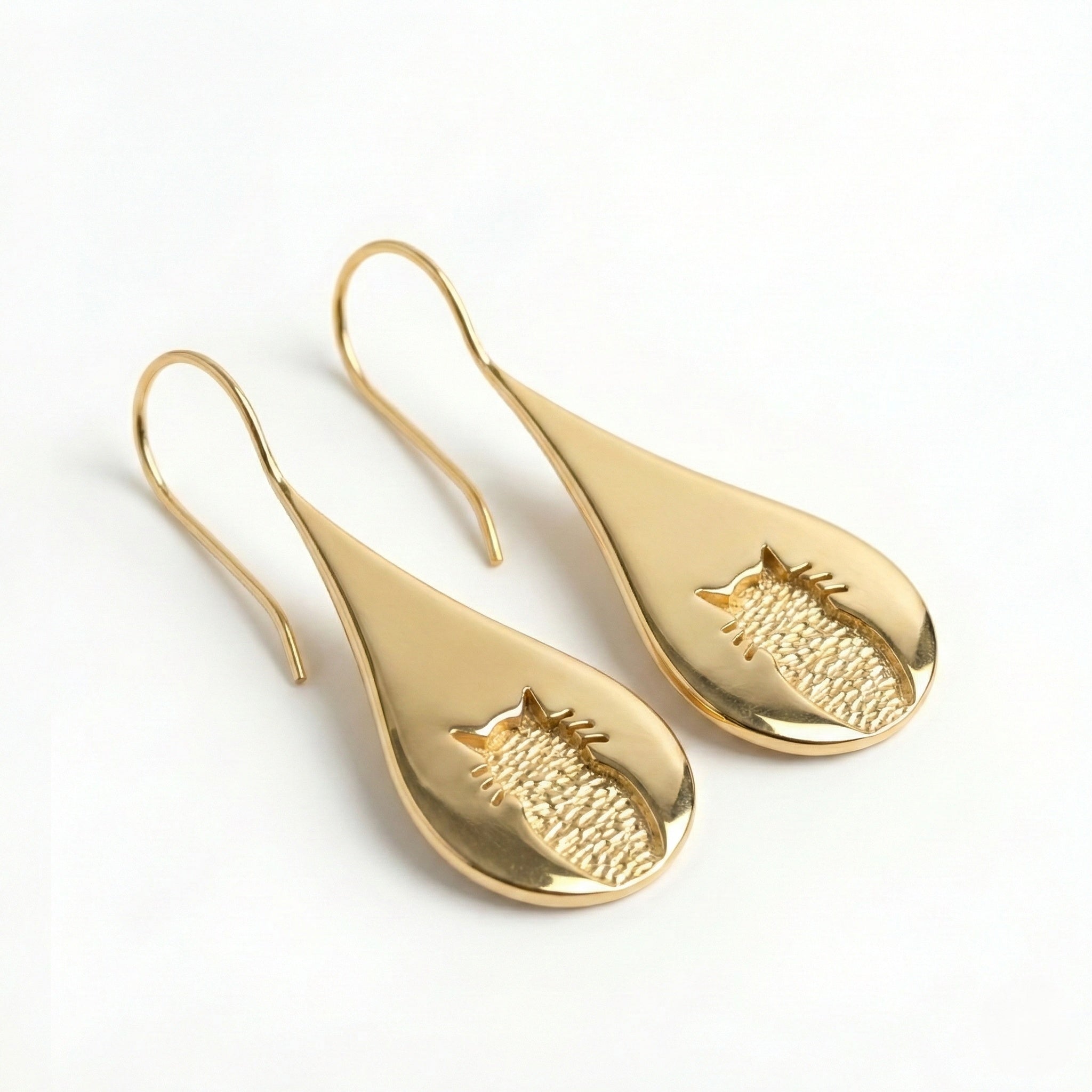 The Bastet Teardrop: Cat Silhouette Drop Earrings