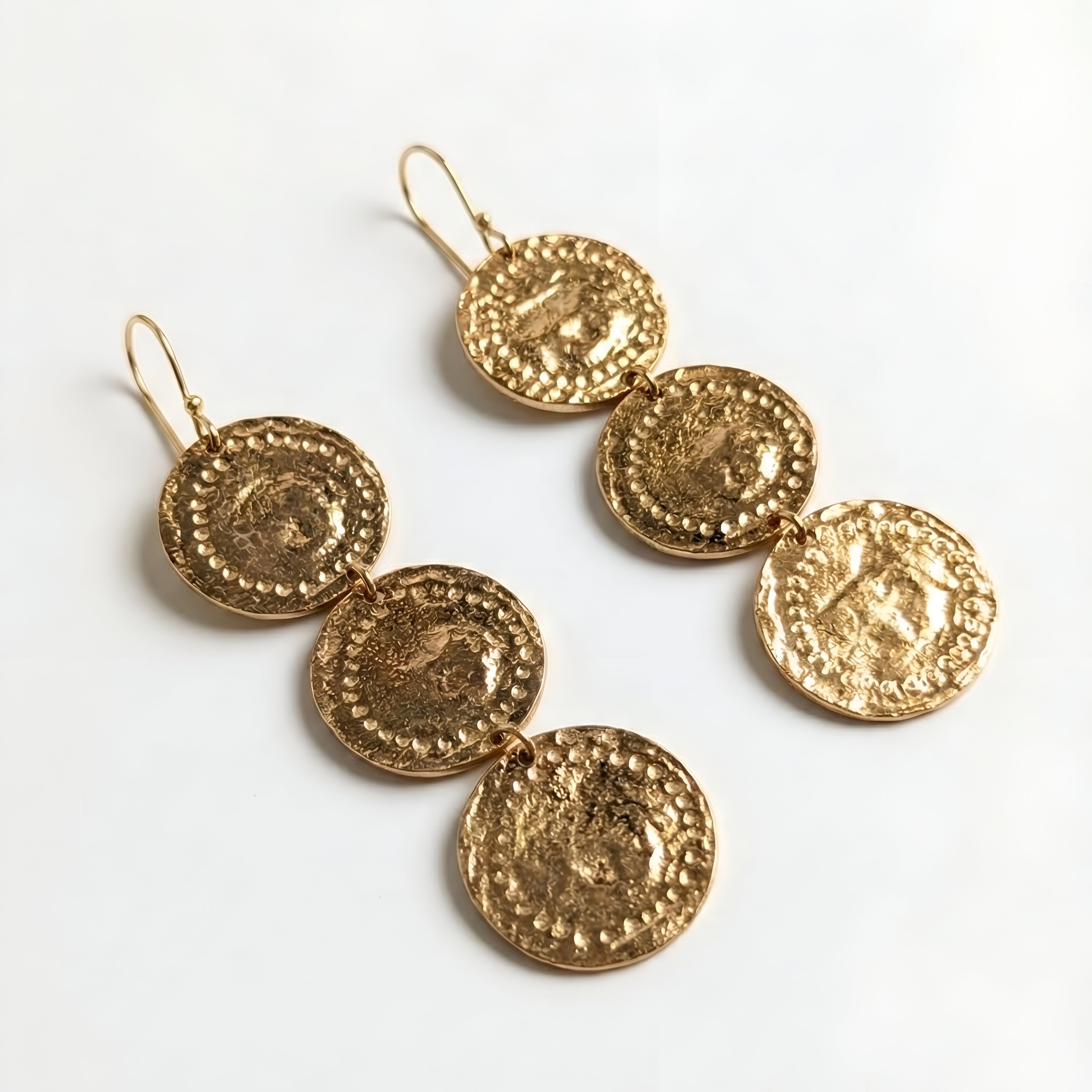 The Denarius Cascade: Triple Roman Coin Drop Earrings