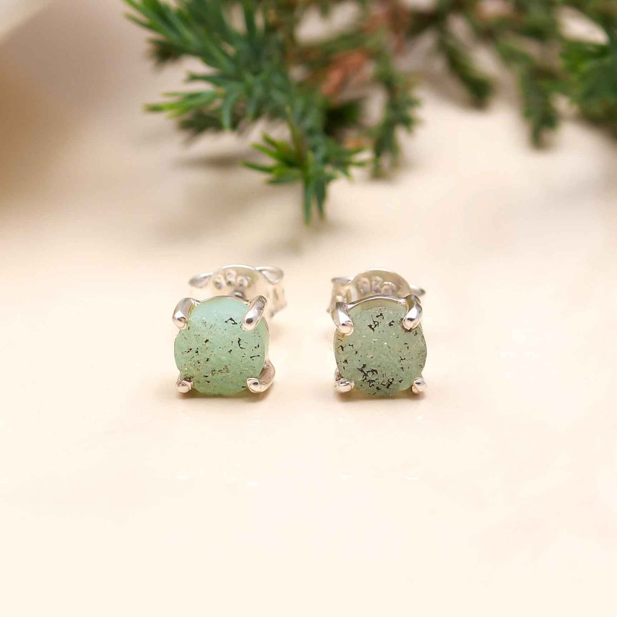 The Mint Stardust: Green Druzy & Silver Stud Earrings