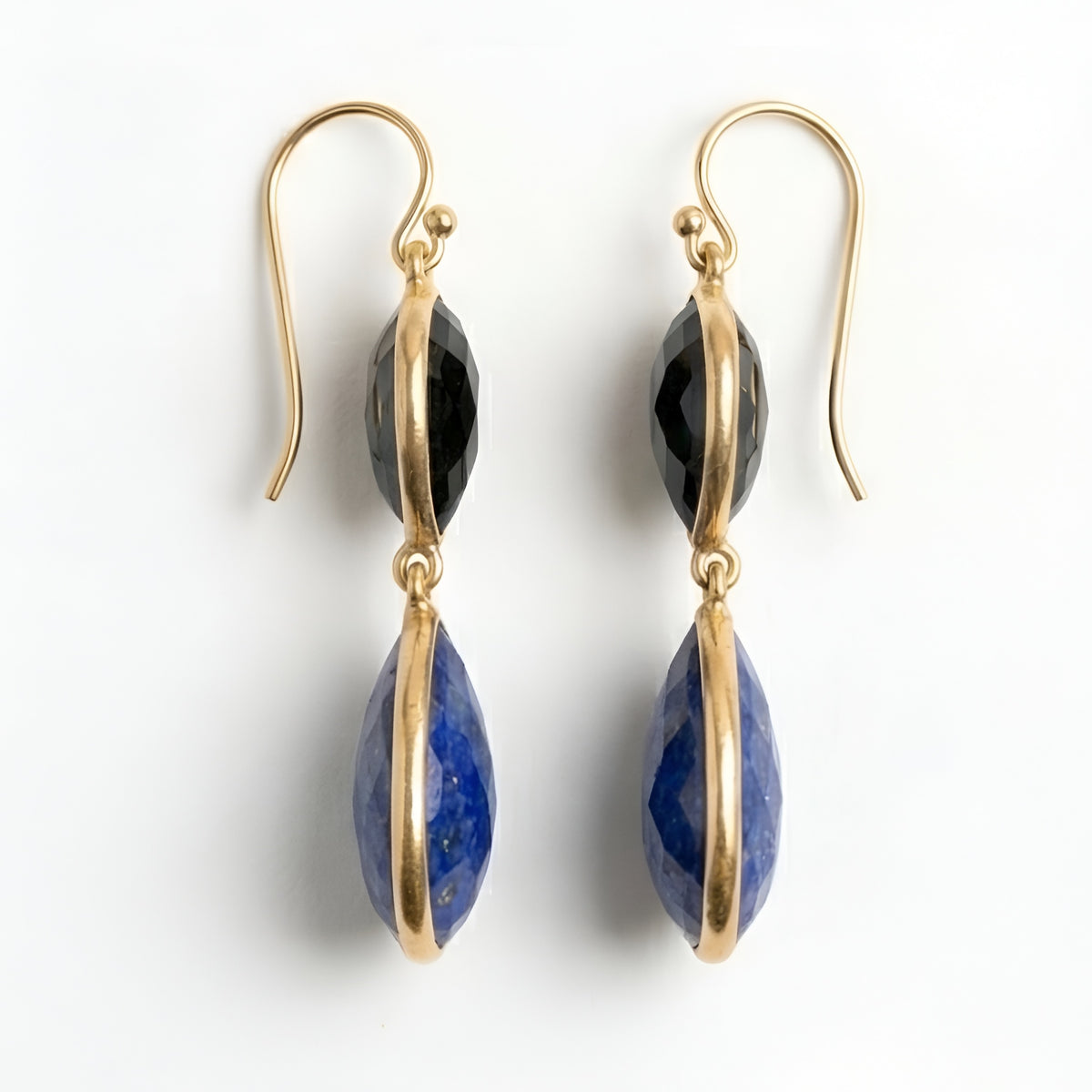 The Midnight Duality: Lapis Lazuli & Black Onyx Drop Earrings