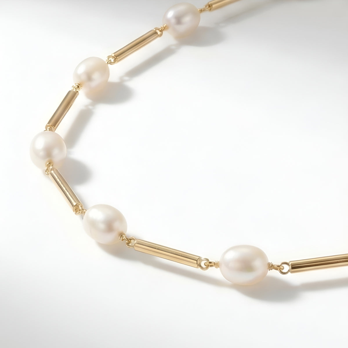 The Mikimoto Morse: Pearl Gold Bar Station Necklace