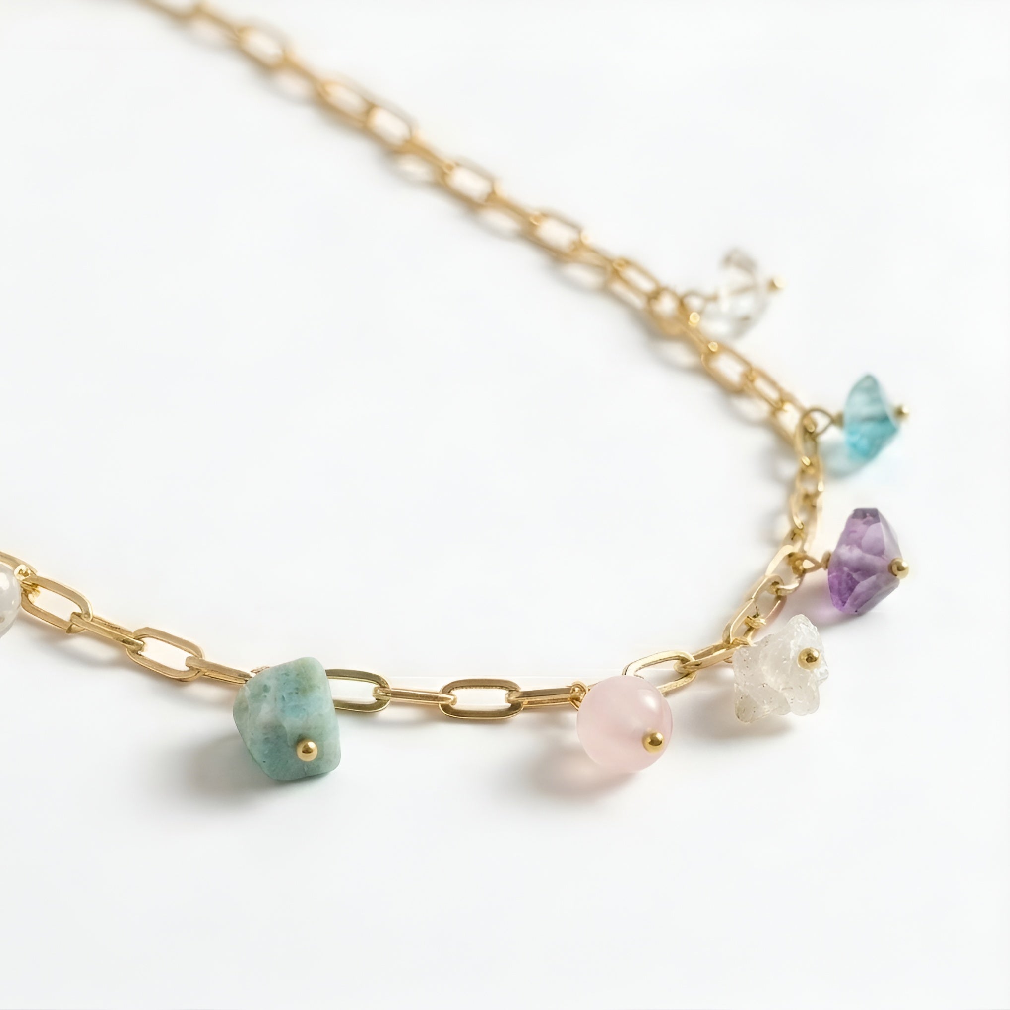 The Pebble Shore: Raw Multi-Stone Paperclip Chain Necklace