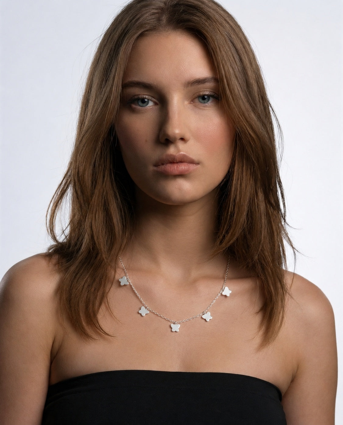 The Silver Flight: Solid Butterfly Charm Necklace