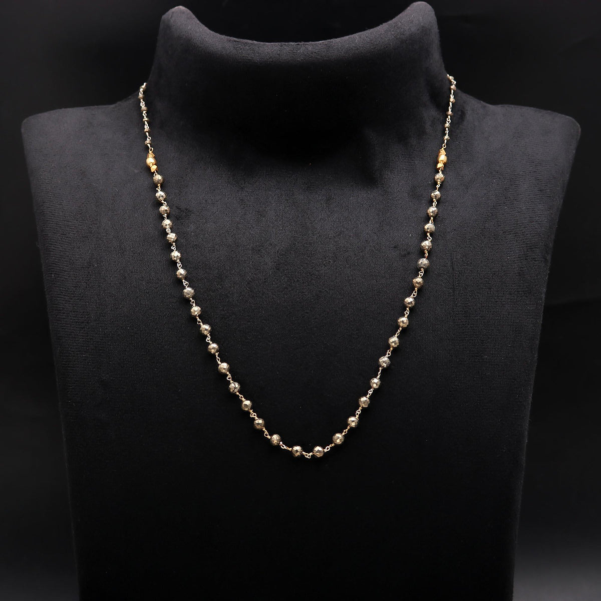 The Metallic Stream: Continuous Pyrite Beaded Necklace