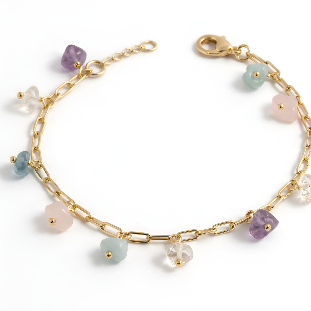 The Pebble Shore: Raw Multi-Crystal Paperclip Charm Bracelet
