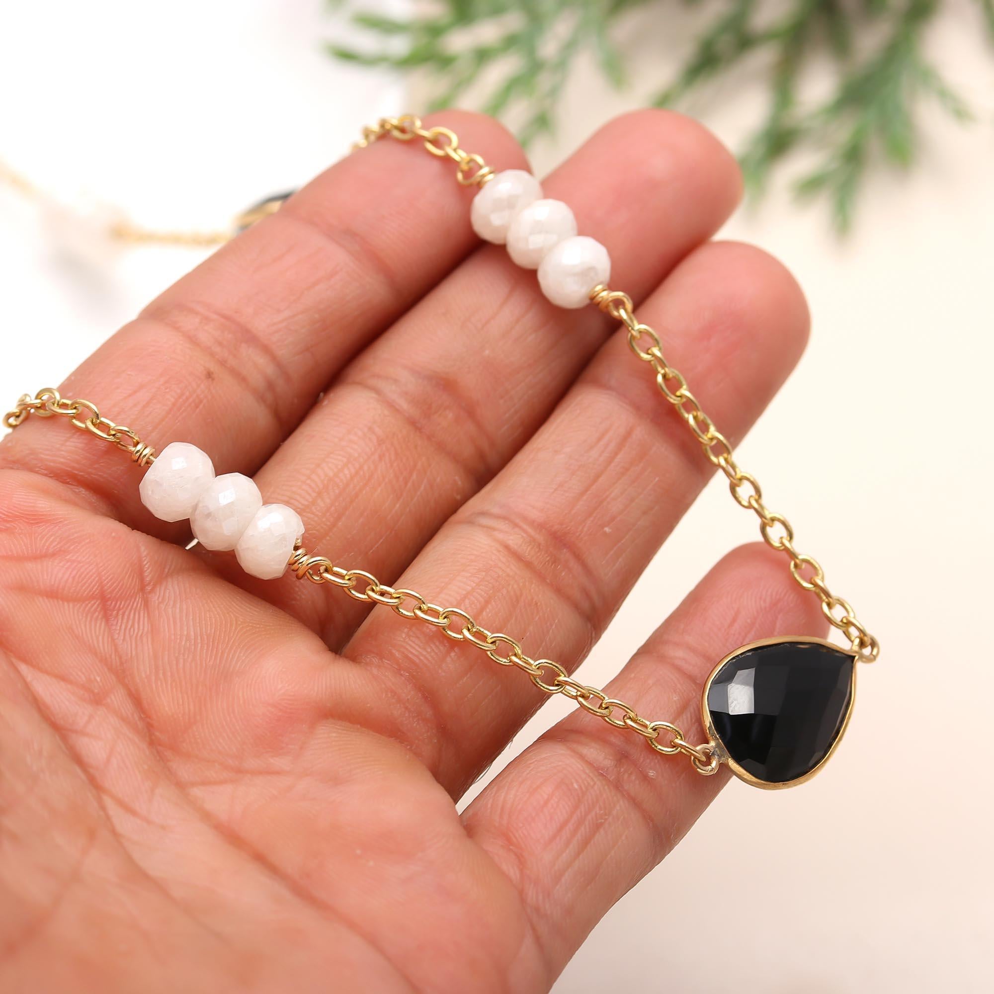 The Monochrome Strand: Onyx & Crystal Station Necklace
