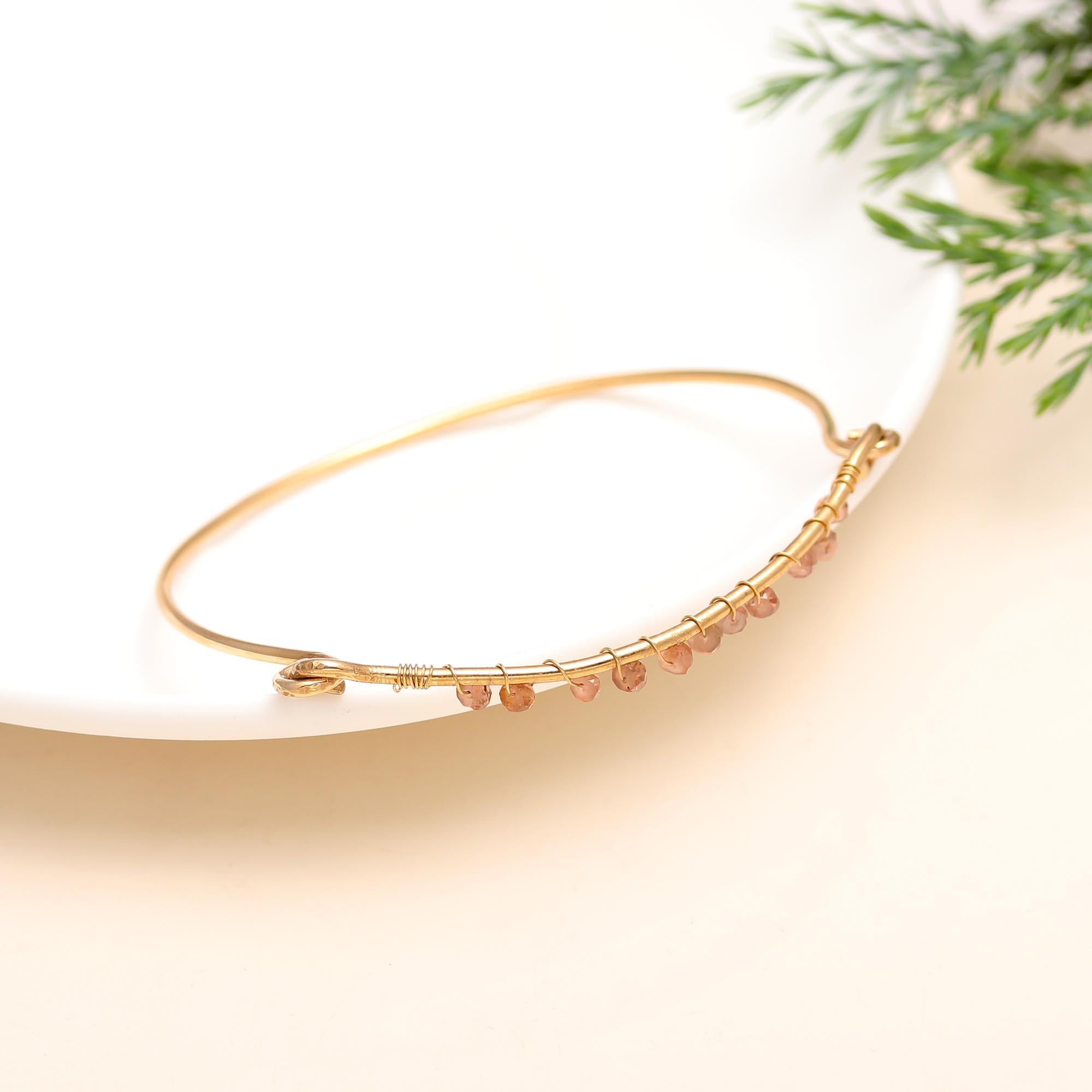 The Solar Wisp: Sunstone Beaded Gold Bangle