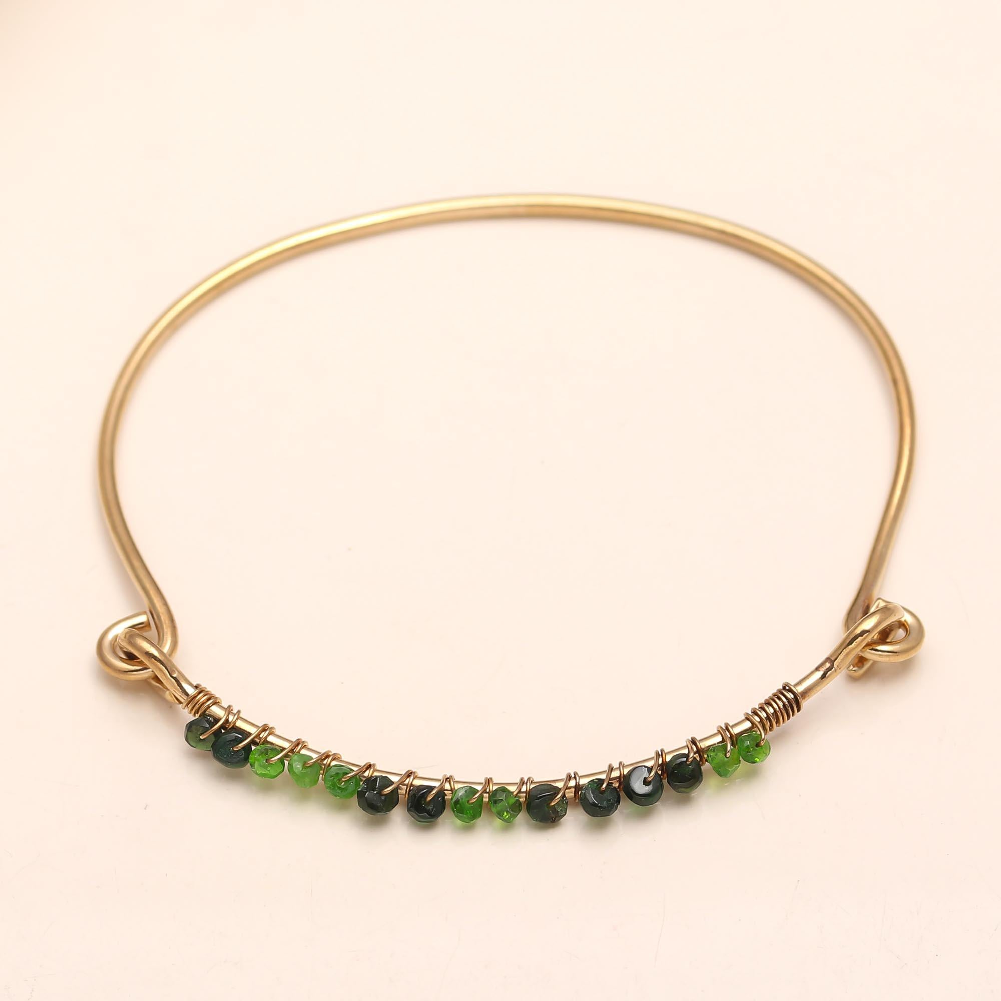 The Verdant Arc: Chrome Diopside Beaded Gold Bangle