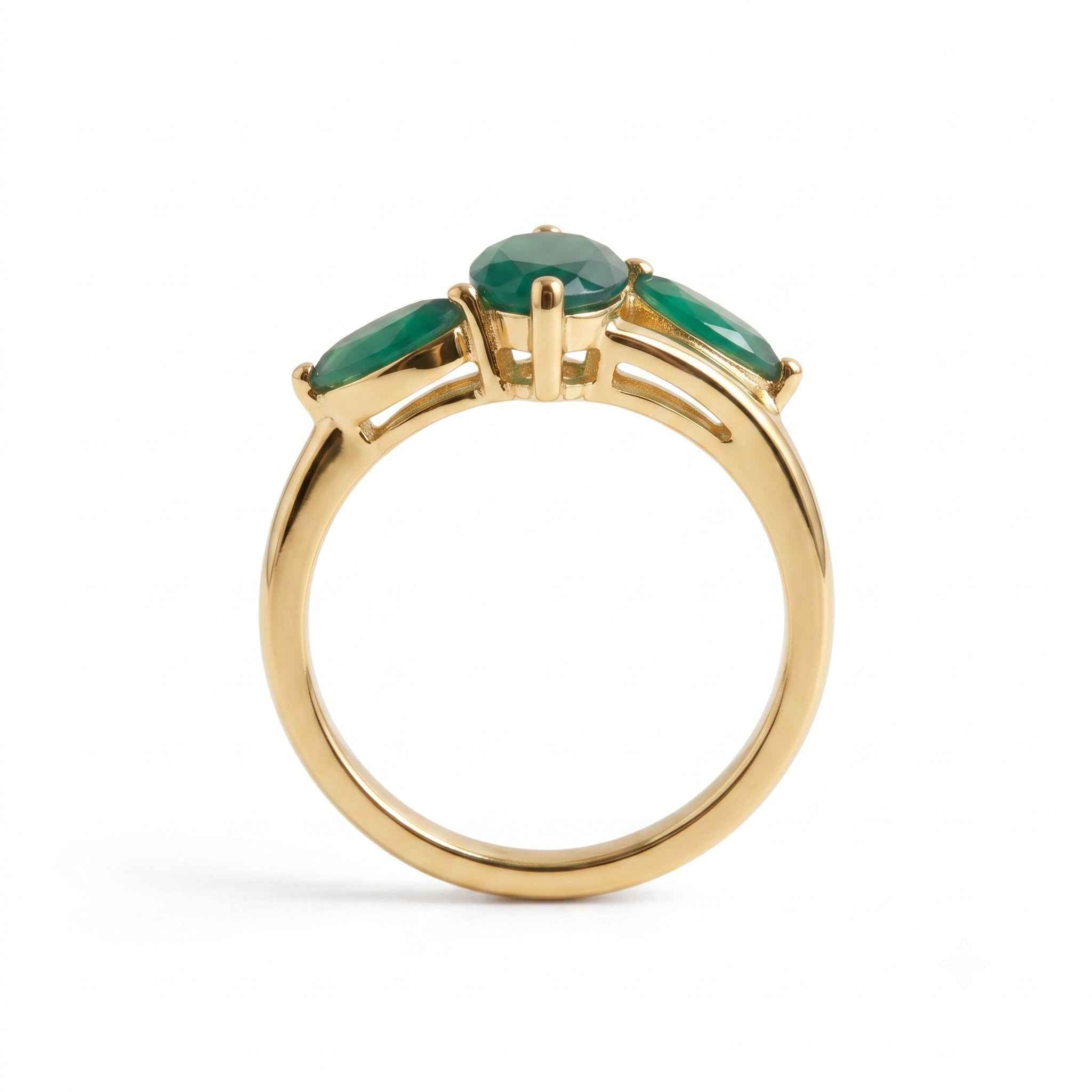 The Verdant Trio: Green Onyx Three-Stone Ring