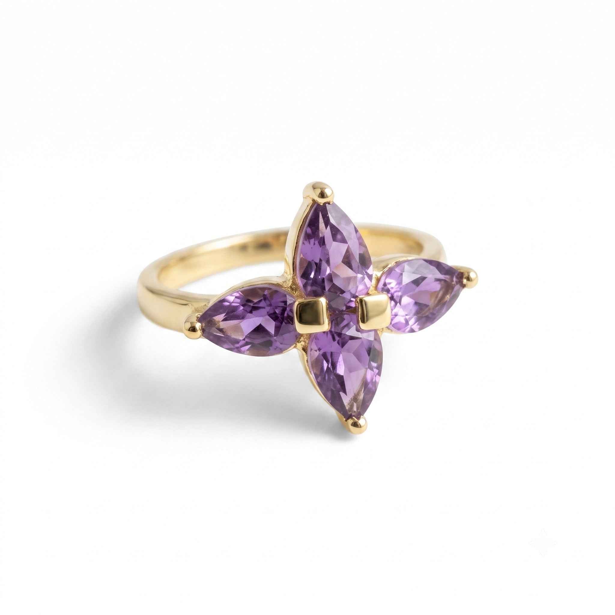 The Amethyst Blossom: Four-Stone Floral Silver Ring