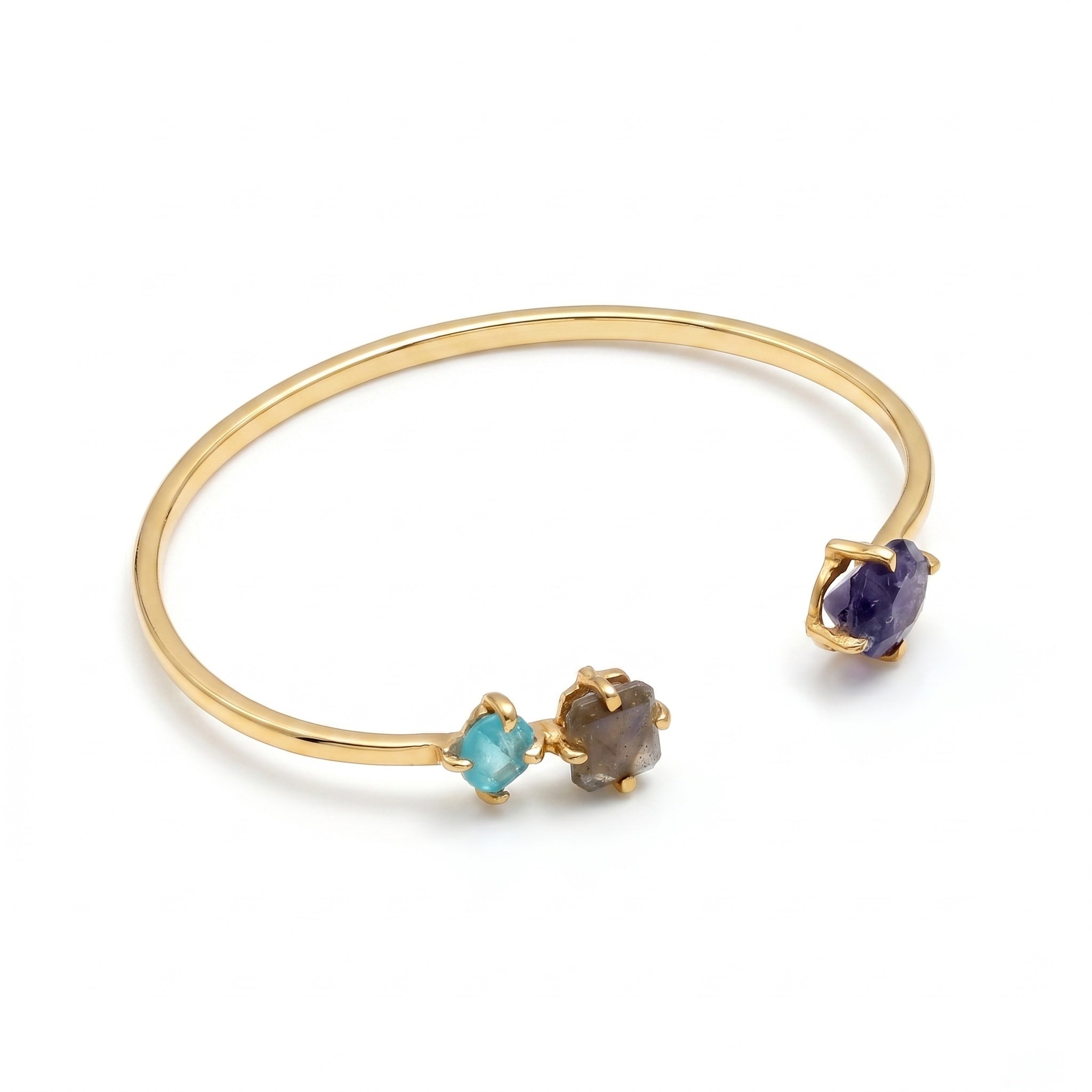 The Elemental Trio: Raw Multi-Gemstone Gold Cuff
