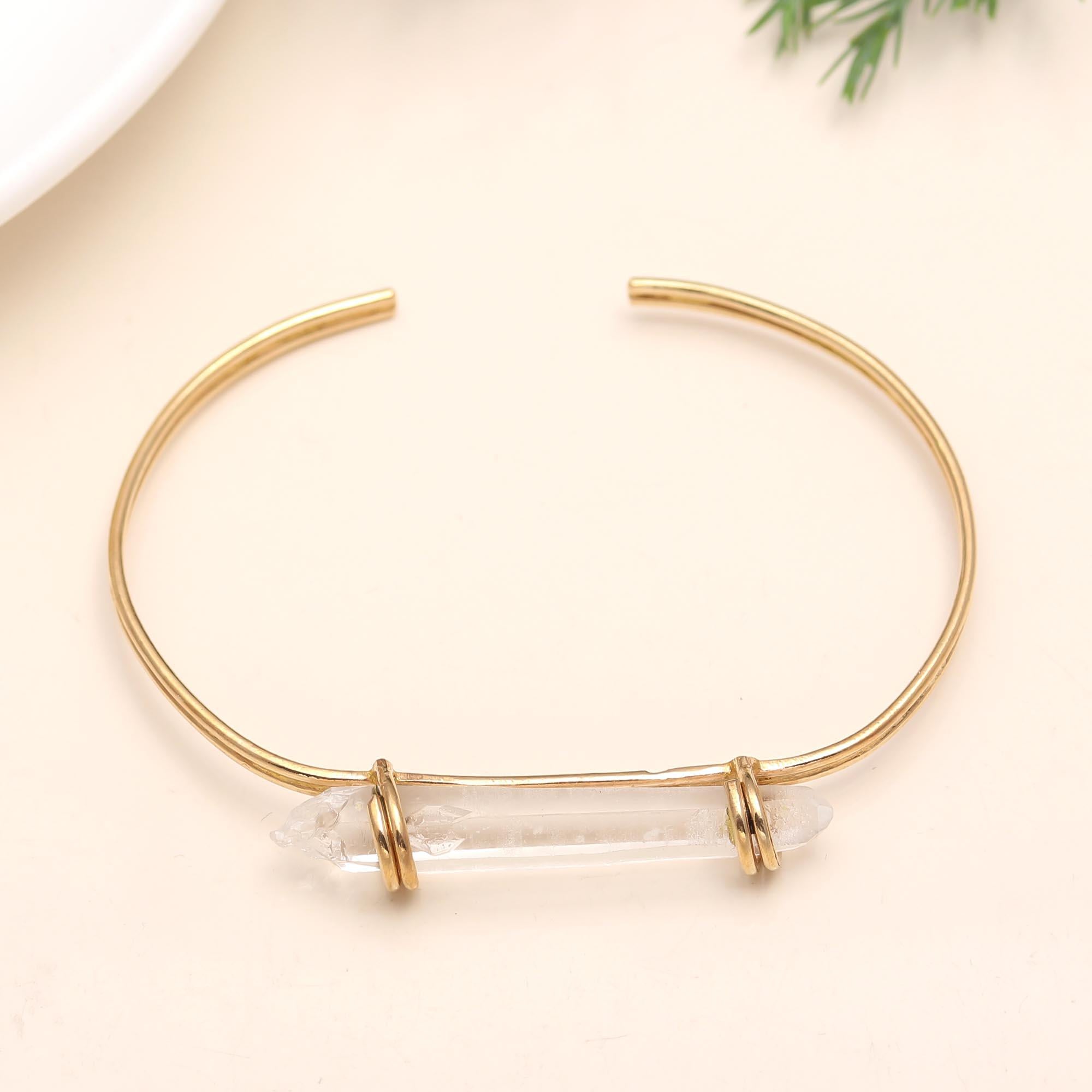 The Crystal Clarity: Raw Quartz Point Open Bangle