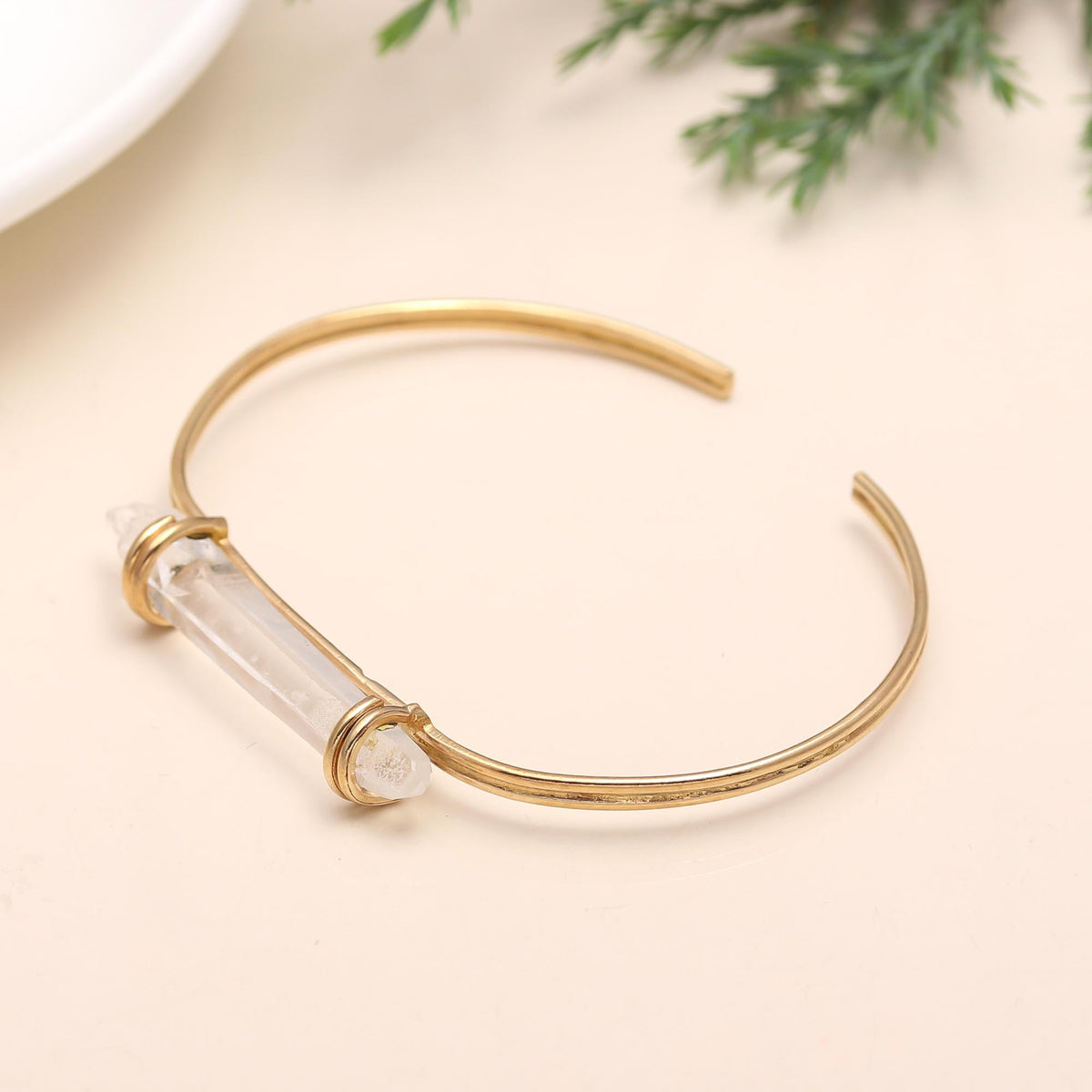 The Crystal Clarity: Raw Quartz Point Open Bangle