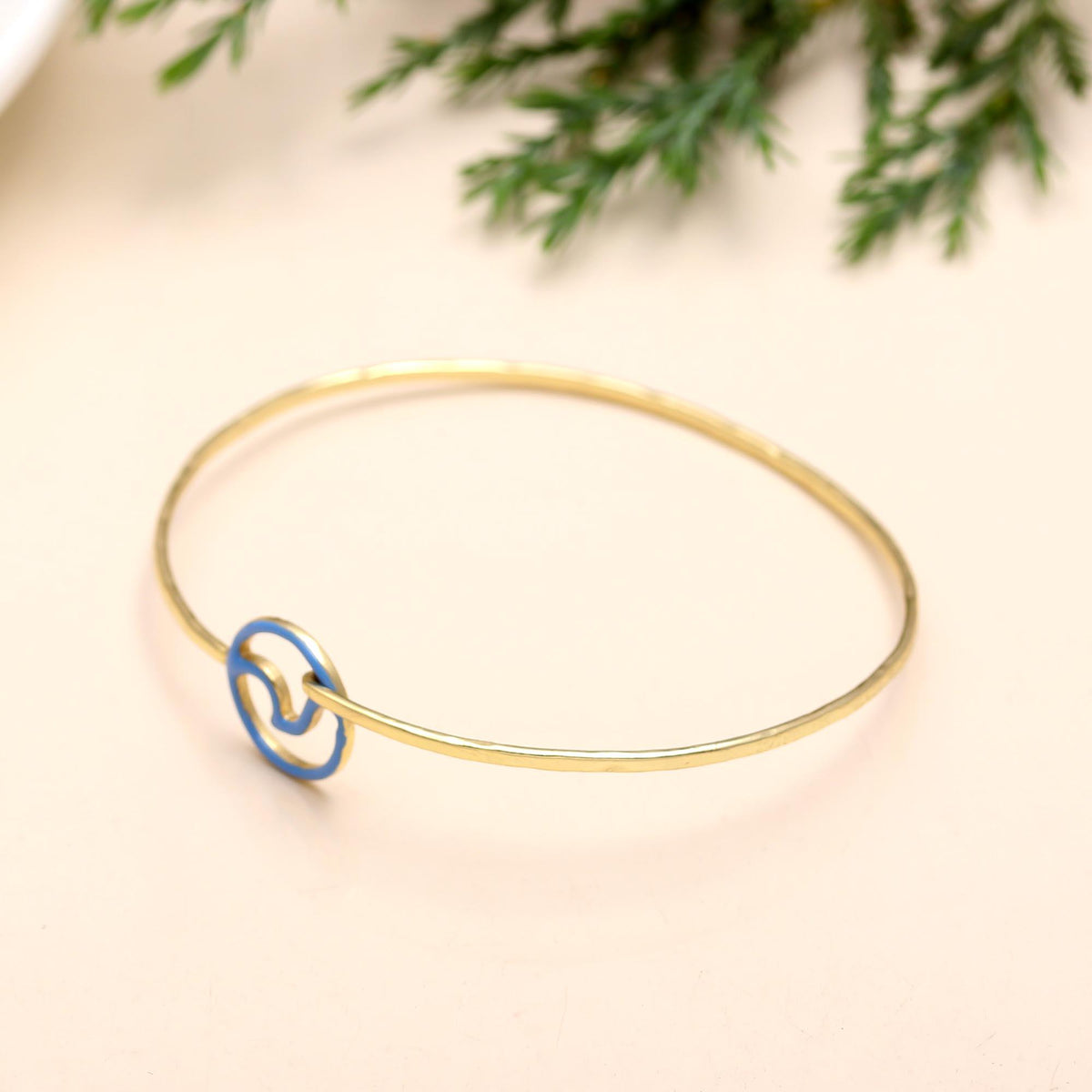 The Coastal Rhythm: Blue Enamel Wave Gold Bangle
