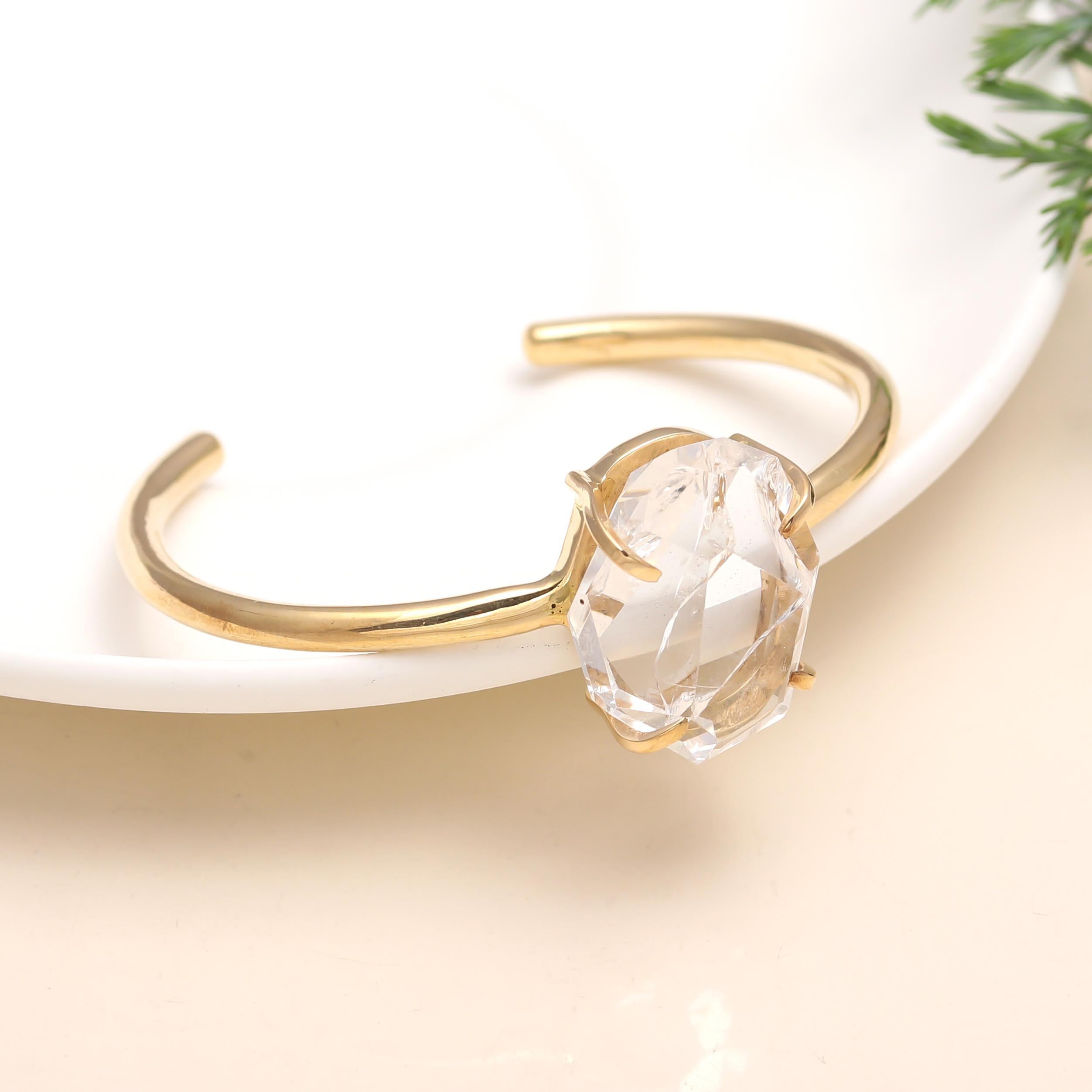 The Luminous Prism: Clear Crystal Quartz Gold Cuff