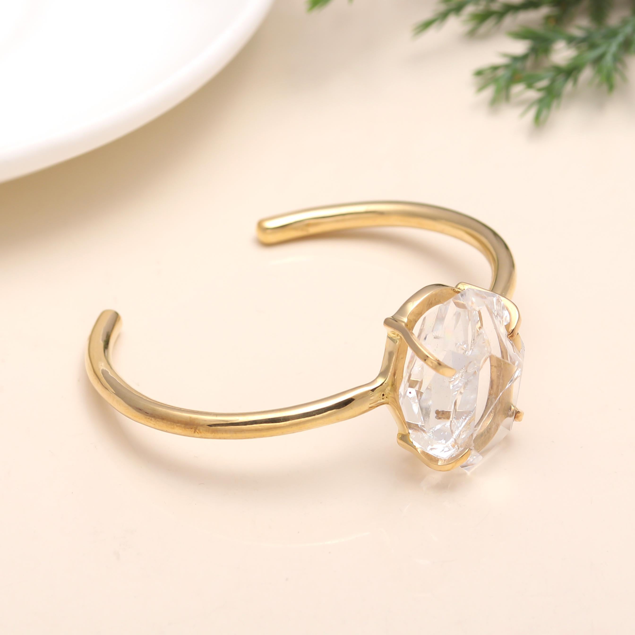 The Luminous Prism: Clear Crystal Quartz Gold Cuff