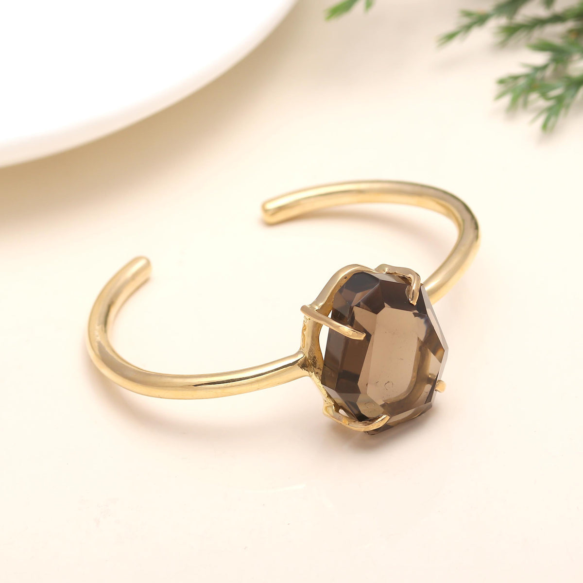 The Smoky Prism: Faceted Smoky Quartz Gold Cuff