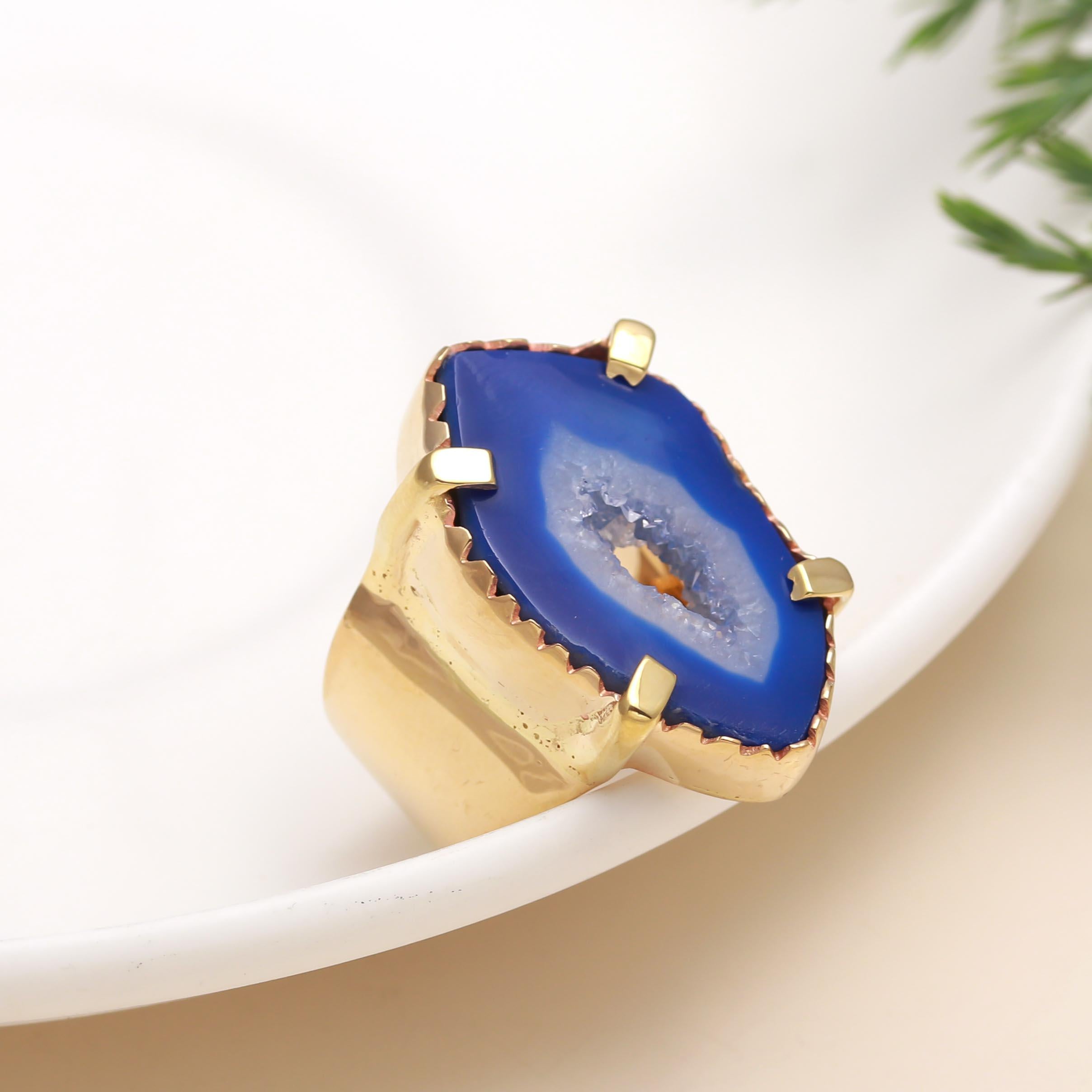 The Azure Geode: Blue Agate Slice Ring