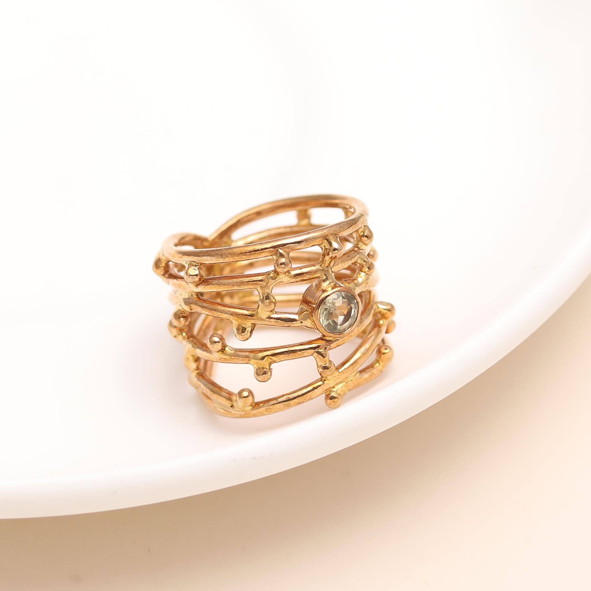 The Stacked Cage: Multi-Wire Gemstone Ring