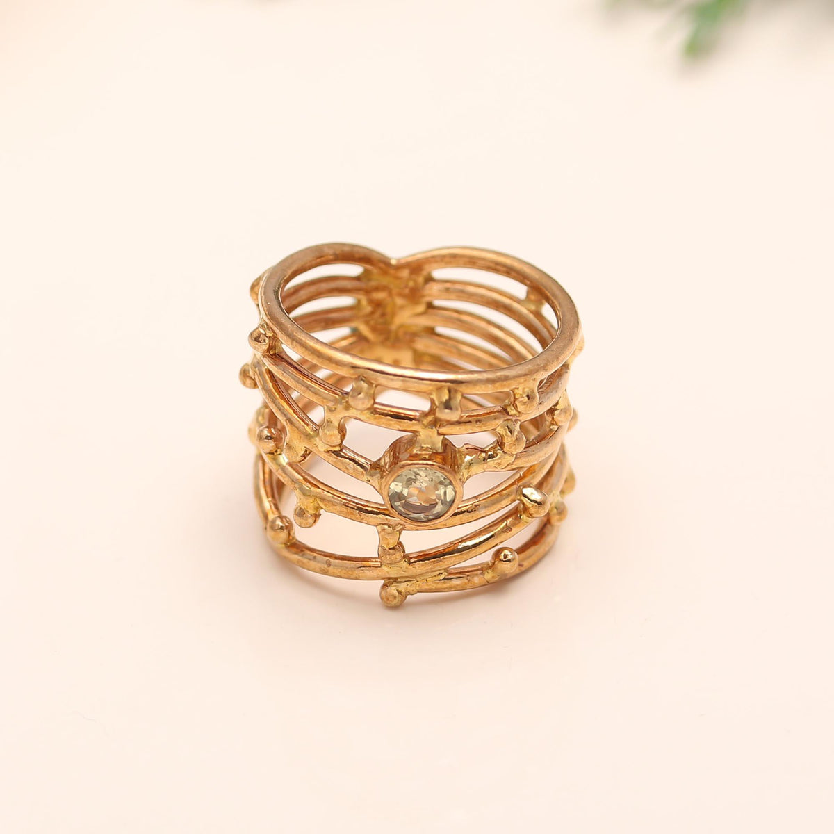 The Stacked Cage: Multi-Wire Gemstone Ring
