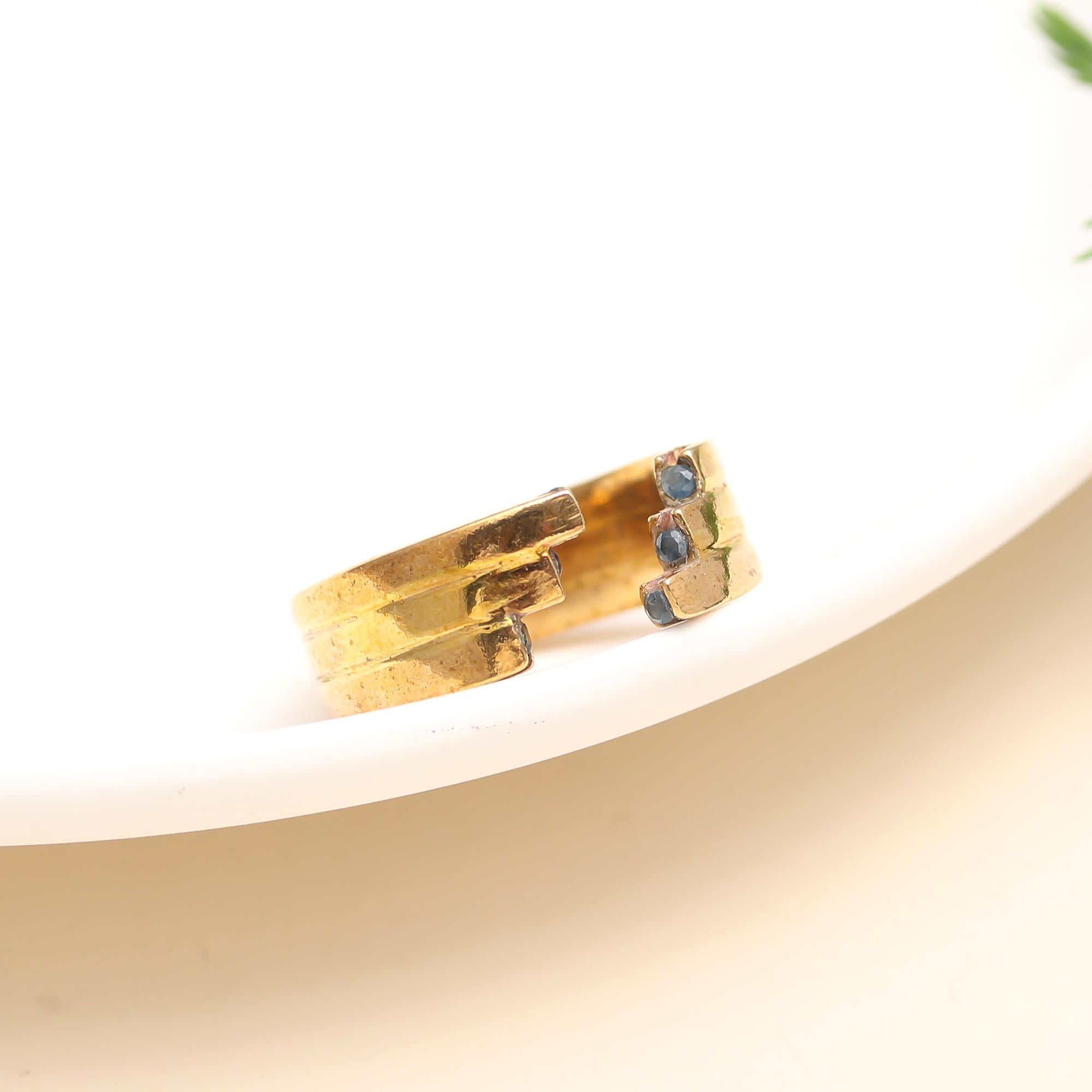 The Architectural Step: Gold Open Band with Dark Stones