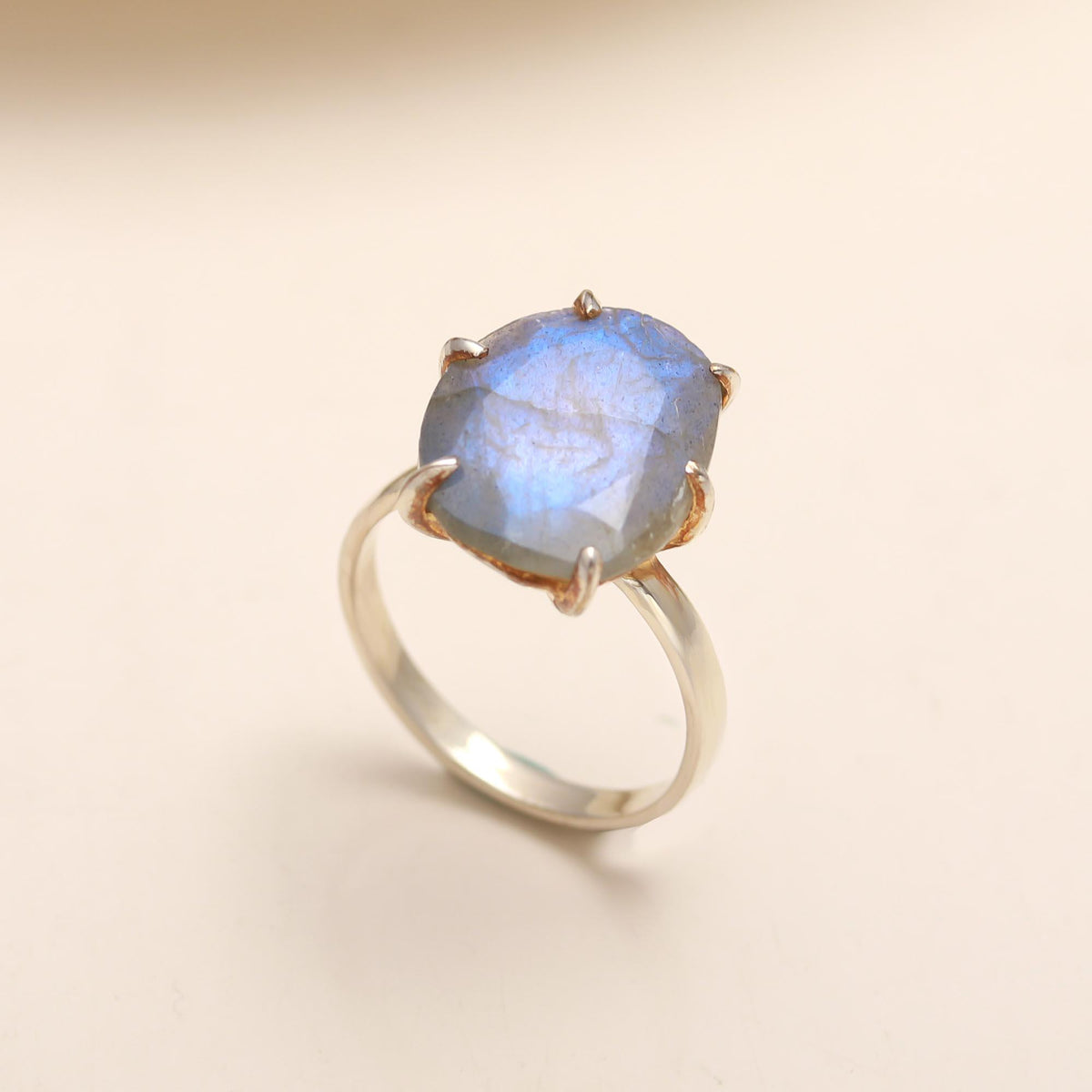 The Faceted Labradorite: Silver Claw Set Ring