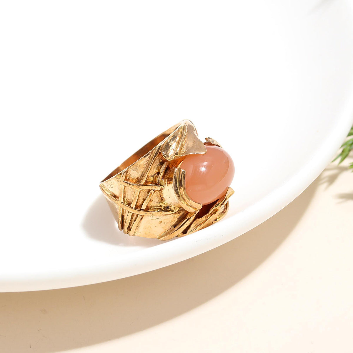The Organic Nest: Peach Moonstone Band Ring